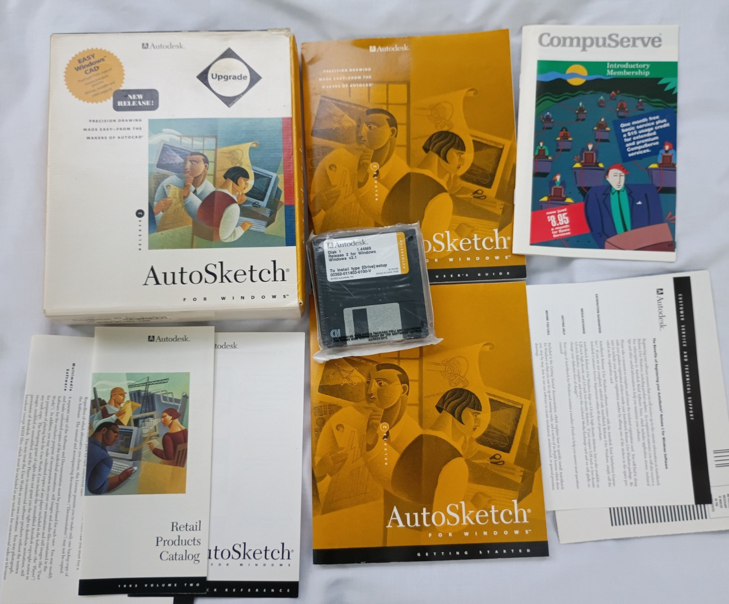 Rare Autodesk Autosketch R2 CAD for Windows SEALED 3.5" Floppy Disks! 1994 NIB
