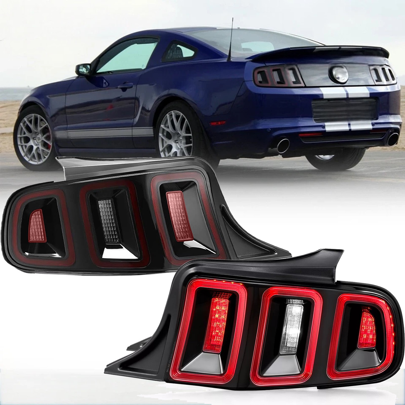 Tail Lights Fit 2010-2014 Ford Mustang Full LED w/ Sequential Black Brake Lamps