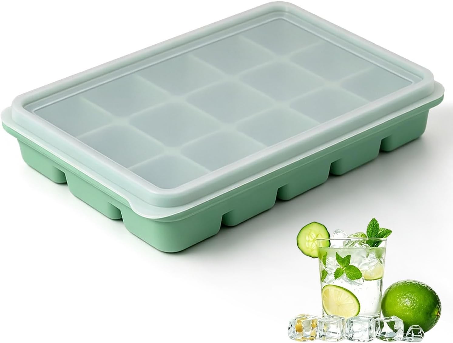 Silicone Ice Cube Trays with Lid, 1 Pack 15 Cubes with Removable Lid | Easy