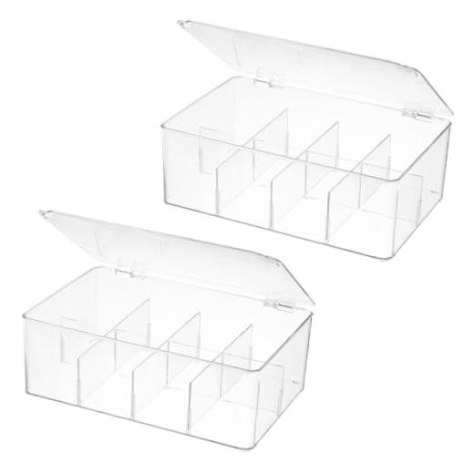 Divided Clear Plastic Organizer Bin with Hinge Lid, 8 Sections Tea Bag Two