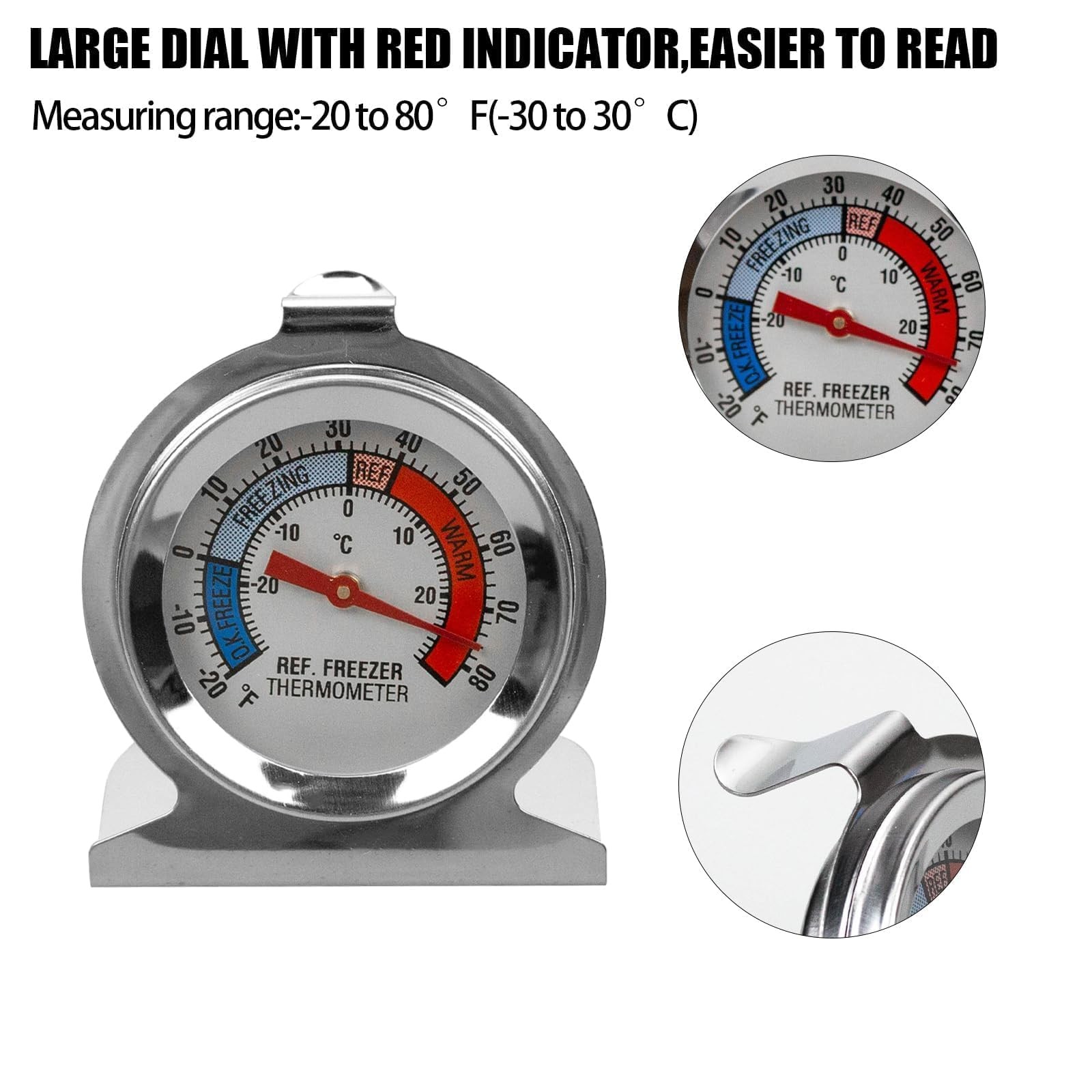 4 Pack Refrigerator Freezer Thermometer, Large Dial Analog Thermometer for Fr...