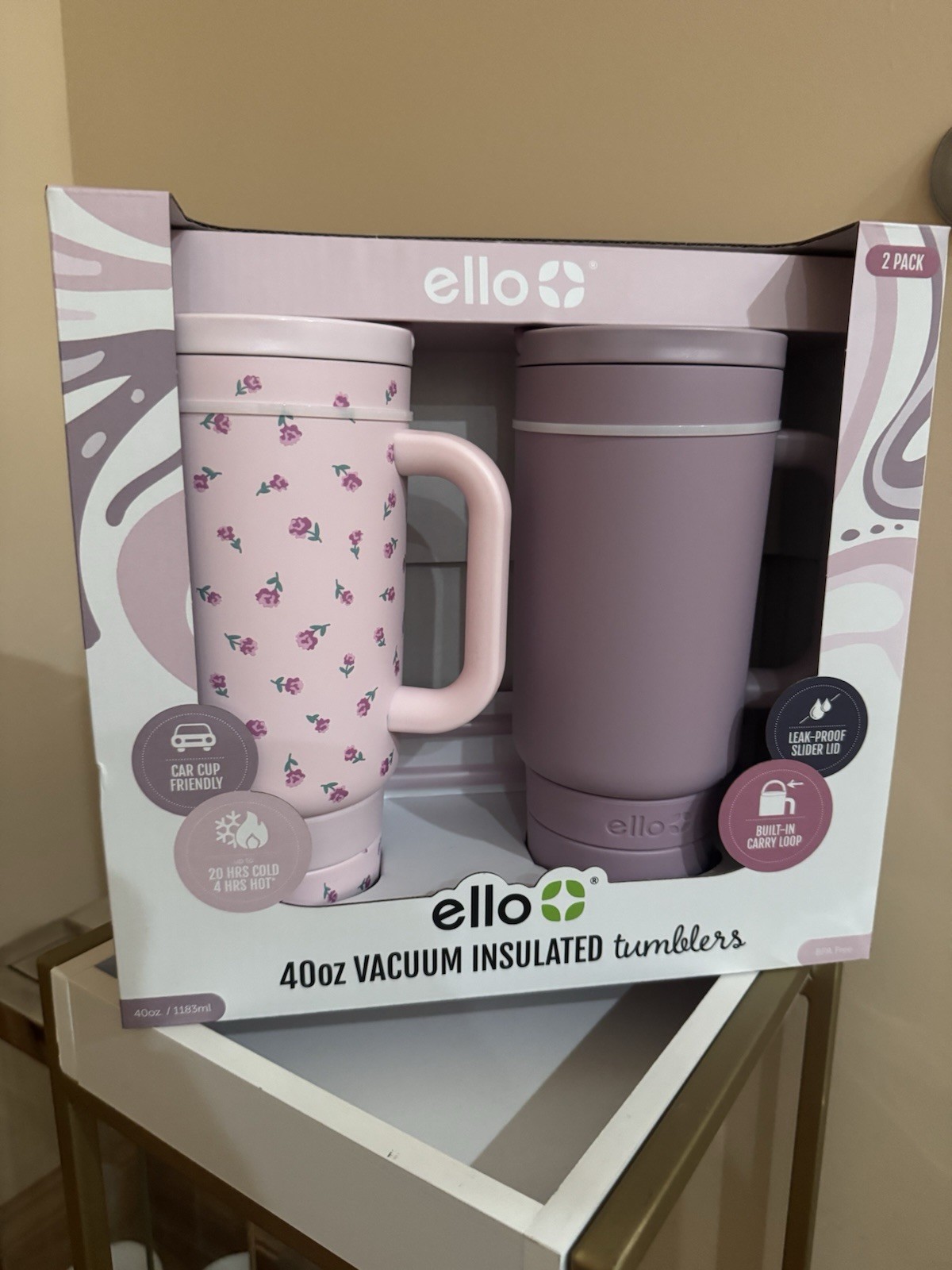 Ello 40oz Stainless Steel Tumbler White with Carry Loop Handle