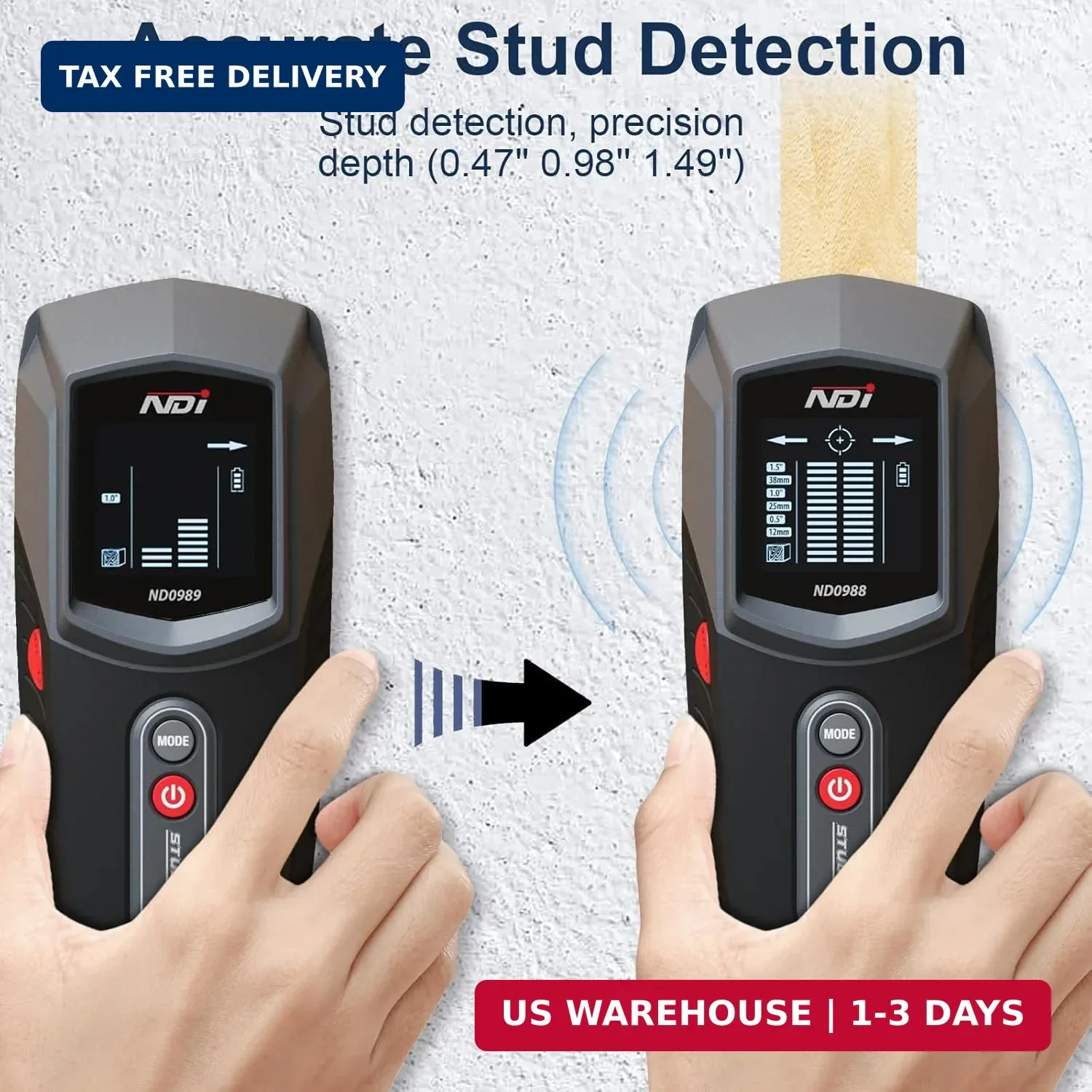 NDI ND0988 Stud Detector - Precise Wall Scanner for Wood Stud Detection with Mul