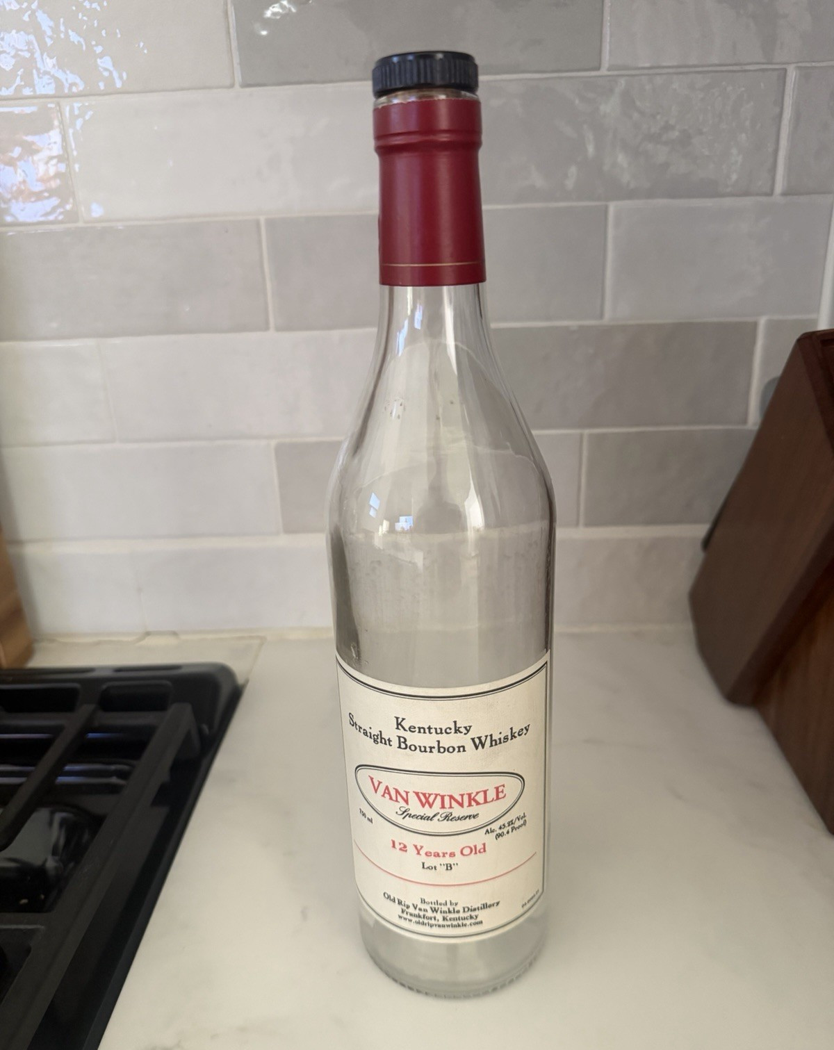 Van Winkle 12 Year Kentucky Straight Bourbon Whiskey Empty Clear Liquor Bottle