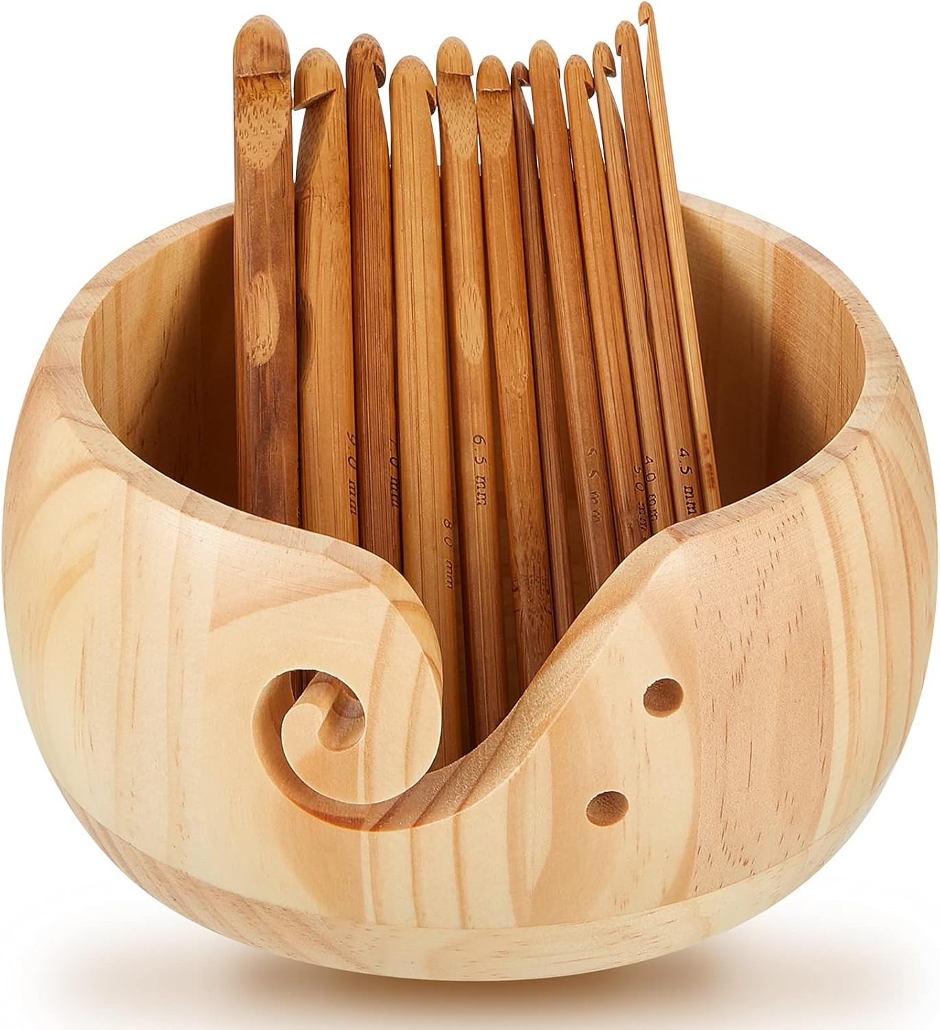 Patelai 6 x 6 x 3 Inch Wooden Yarn Bowls for Crocheting Round Knitting Wool Stor