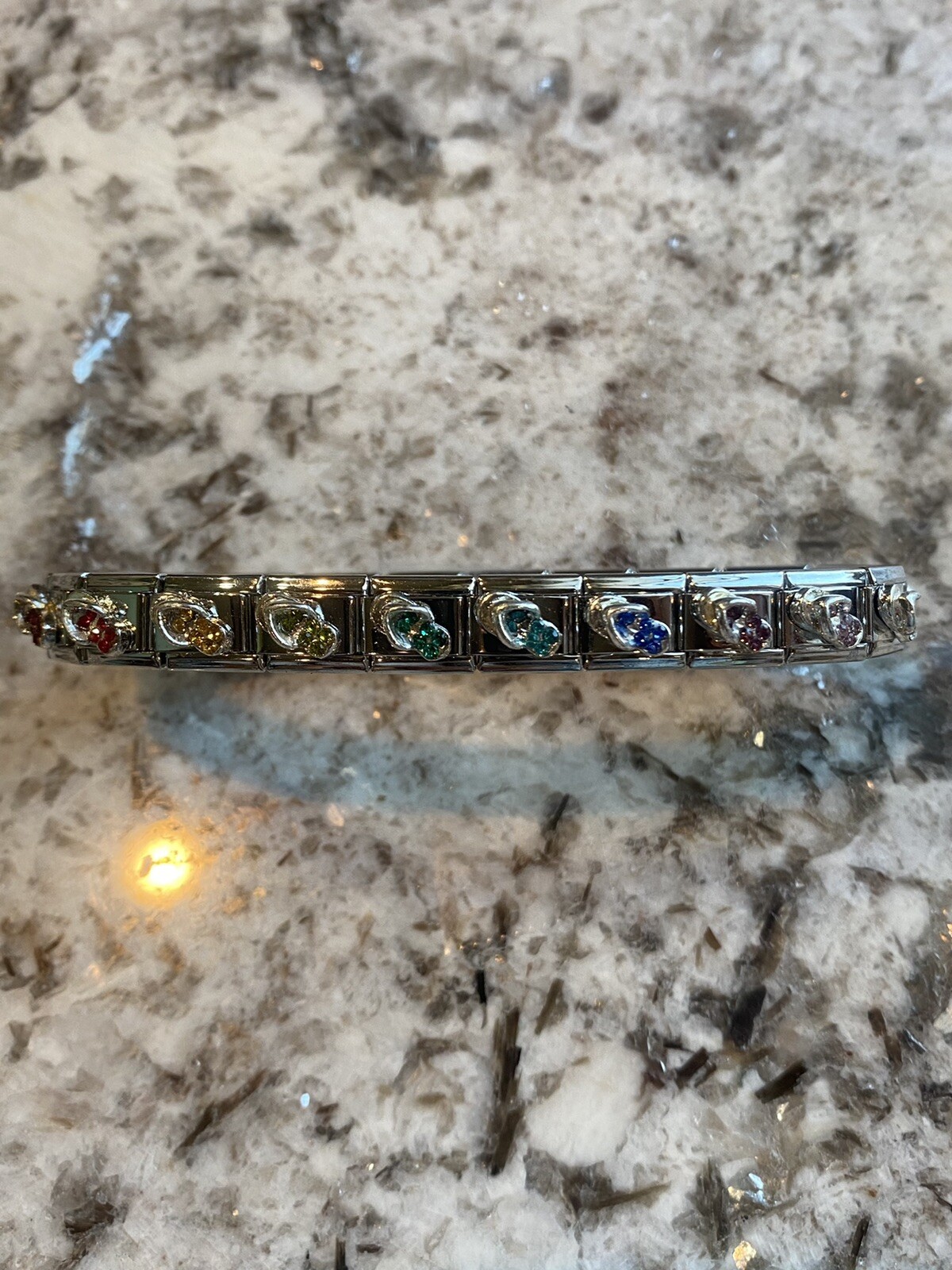 Rainbow Crystal Thong Italian Charm Bracelet With 9mm  Links