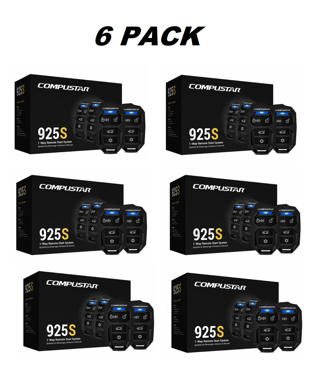 6 PACK Compustar CS925S  1-Way Remote Start System W/Keyless 2-4 Button Remotes