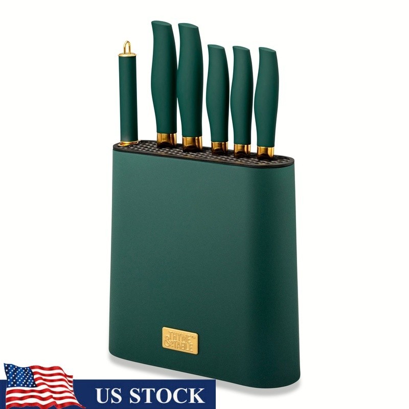 7-Piece Knife Block Set Stainless Steel Ergonomic Handles Universal Storage New