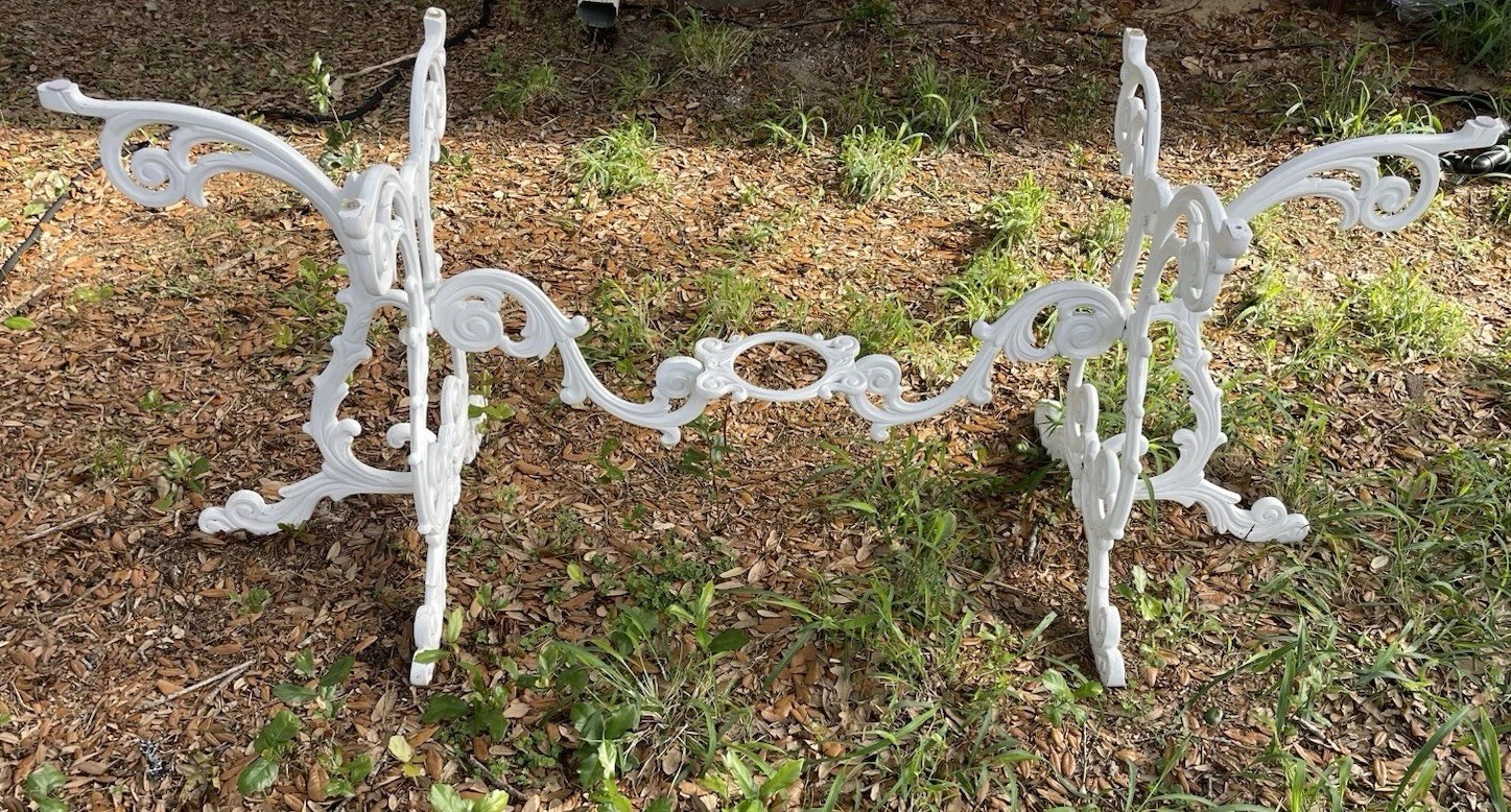 Cast Aluminum Patio Bistro  White Table Base Sitting Up To 8 People  Backyard