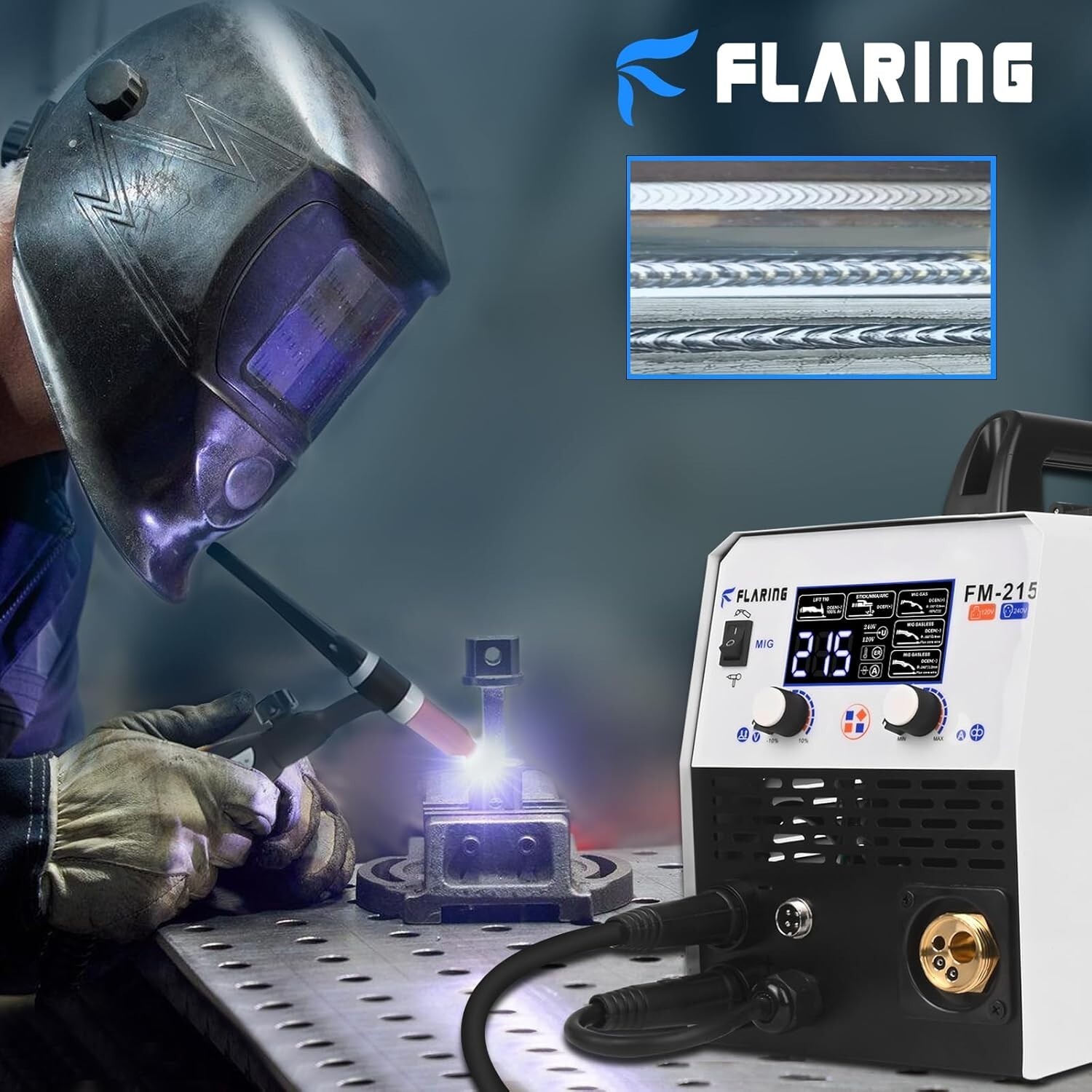 FLARING MIG Welder,215amp 6 IN 1 Welder Machine 120V/240V