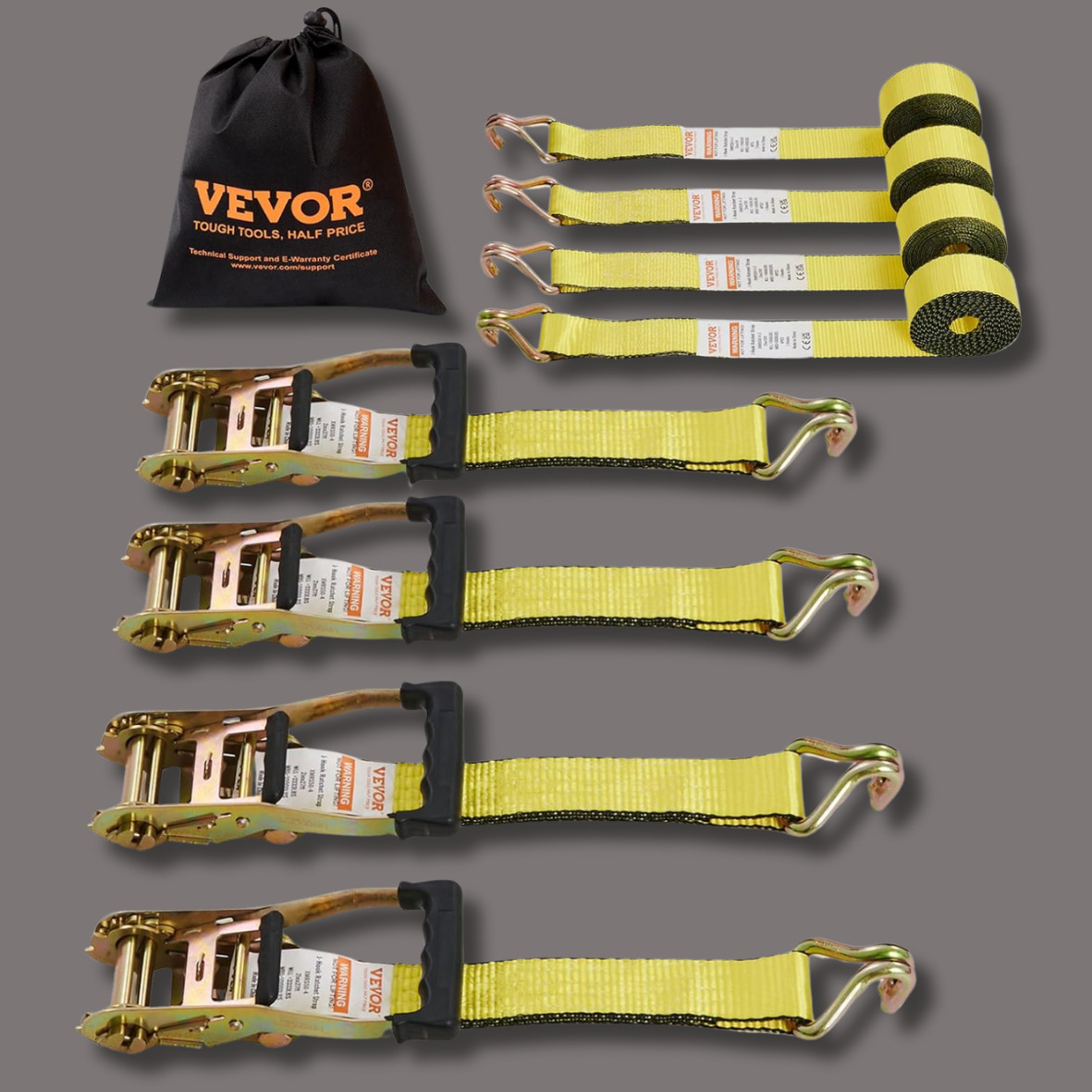 4 Pack Ratchet Tie Down Straps 5000 lbs 2" x 15' Heavy Duty Double J Hook