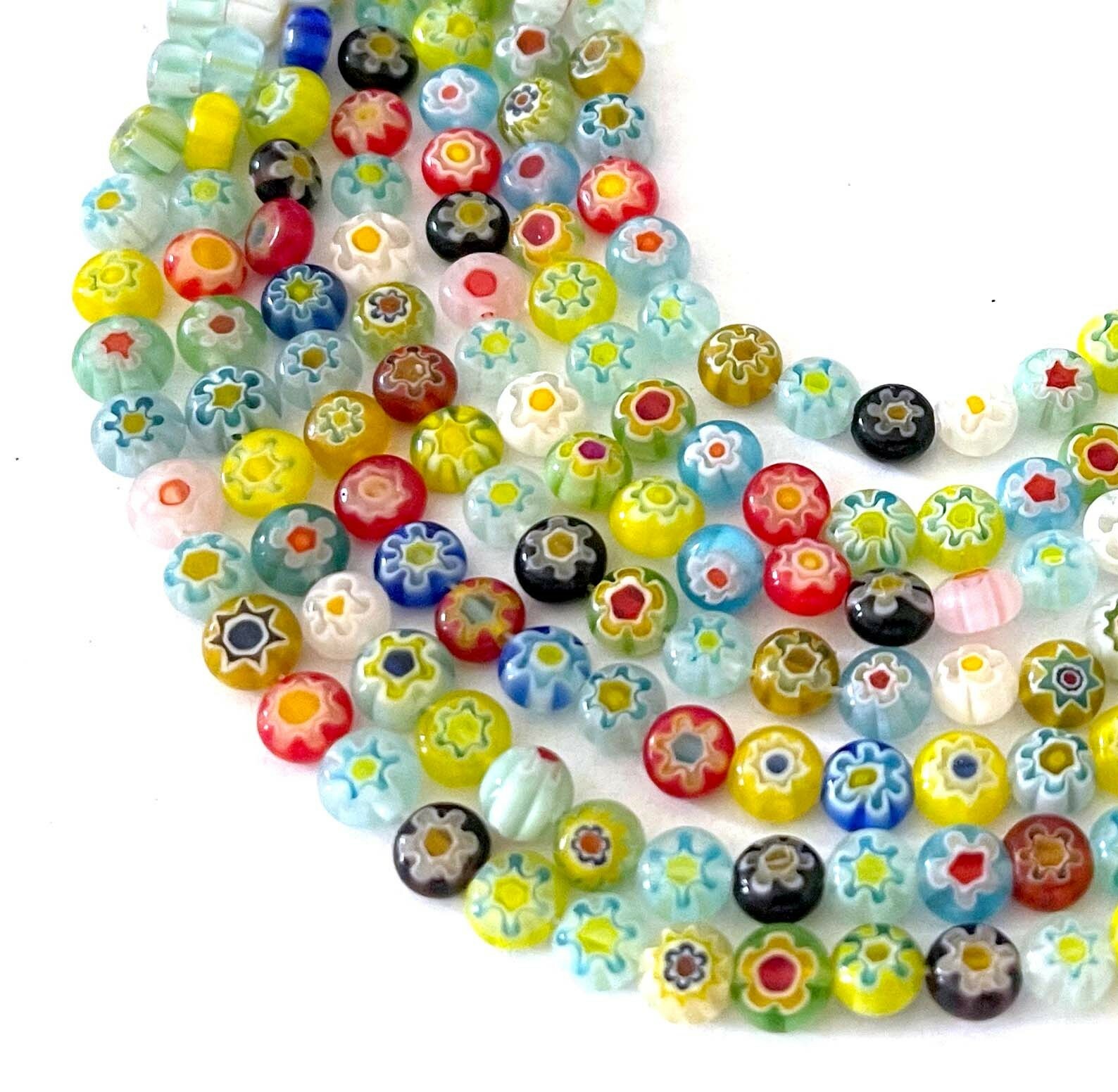 6mm Millefiori Glass Assorted Coin Tiny Beads 16"