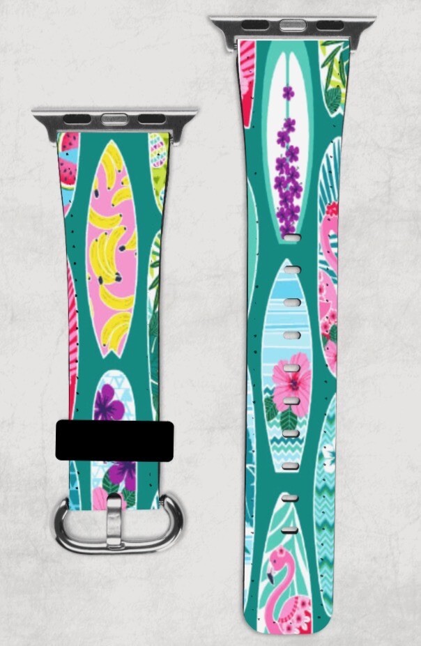 Surf Boards Hawaiian Flowers Apple Watch Band NEW 38/40/41 & 42/44/45 Flamingo
