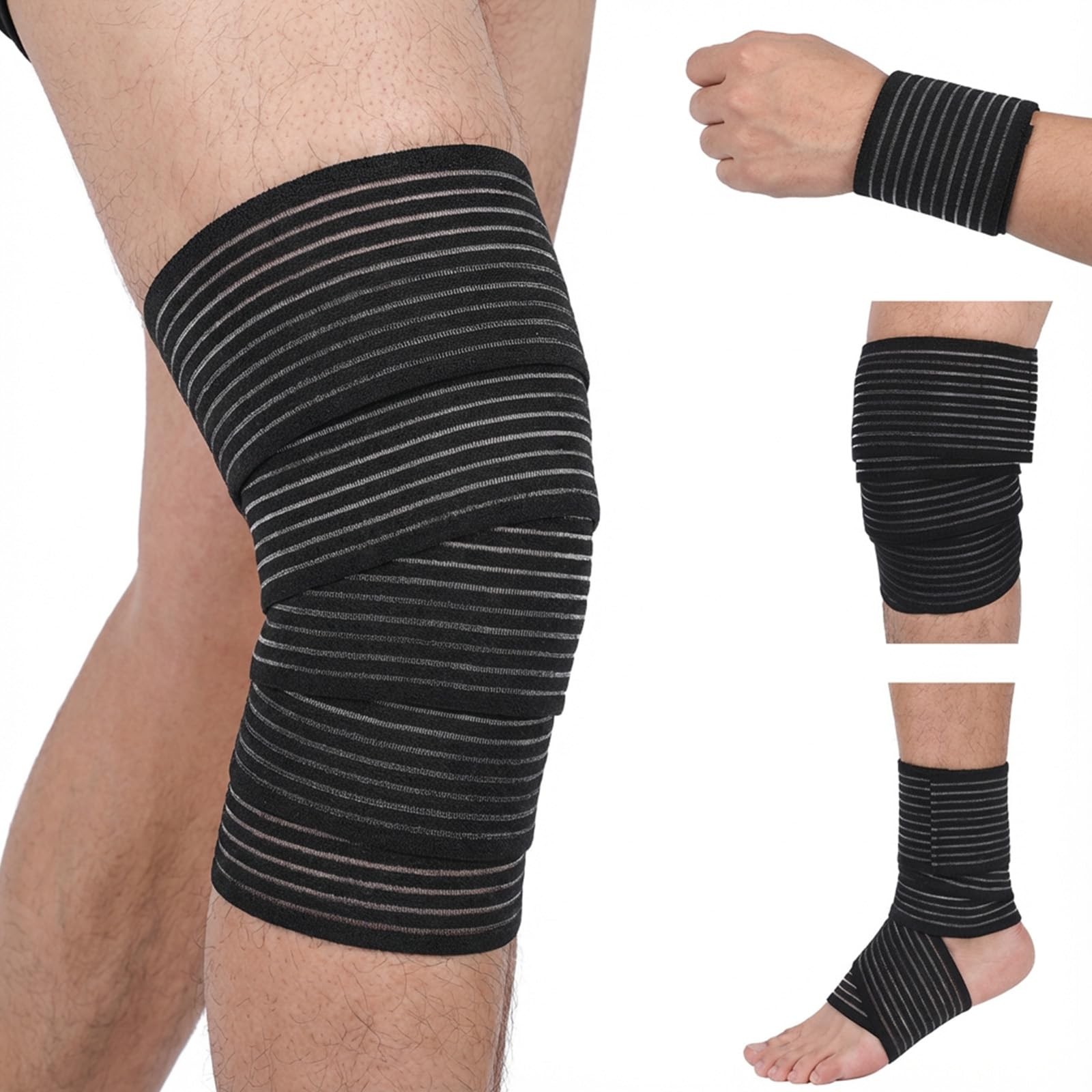 2 PCS Extra Long Elastic Knee Wrap Compression Bandage Brace , Adjustable Com...