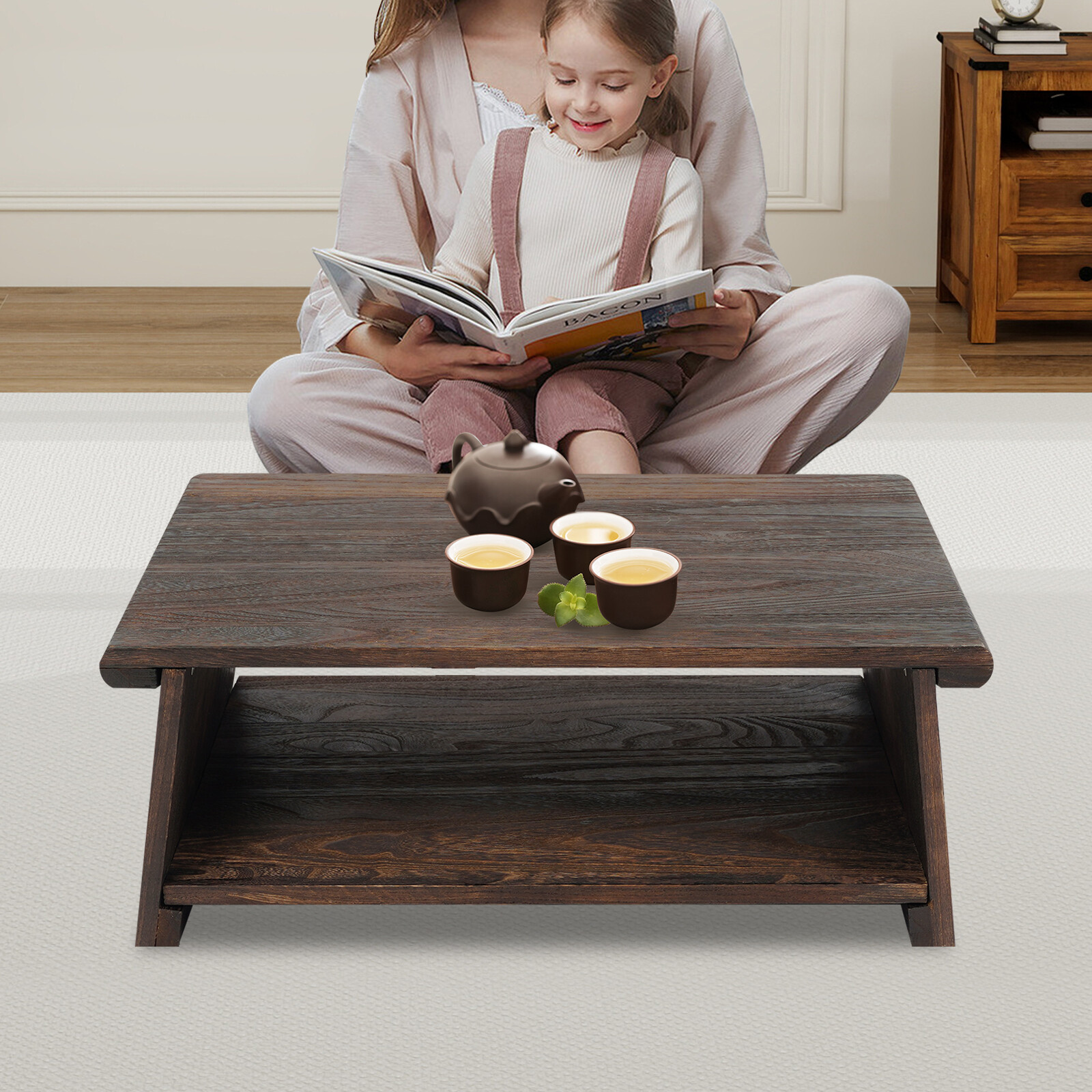 Japanese Floor Table Small Coffee & Tea Table Altar for Meditation Low Table