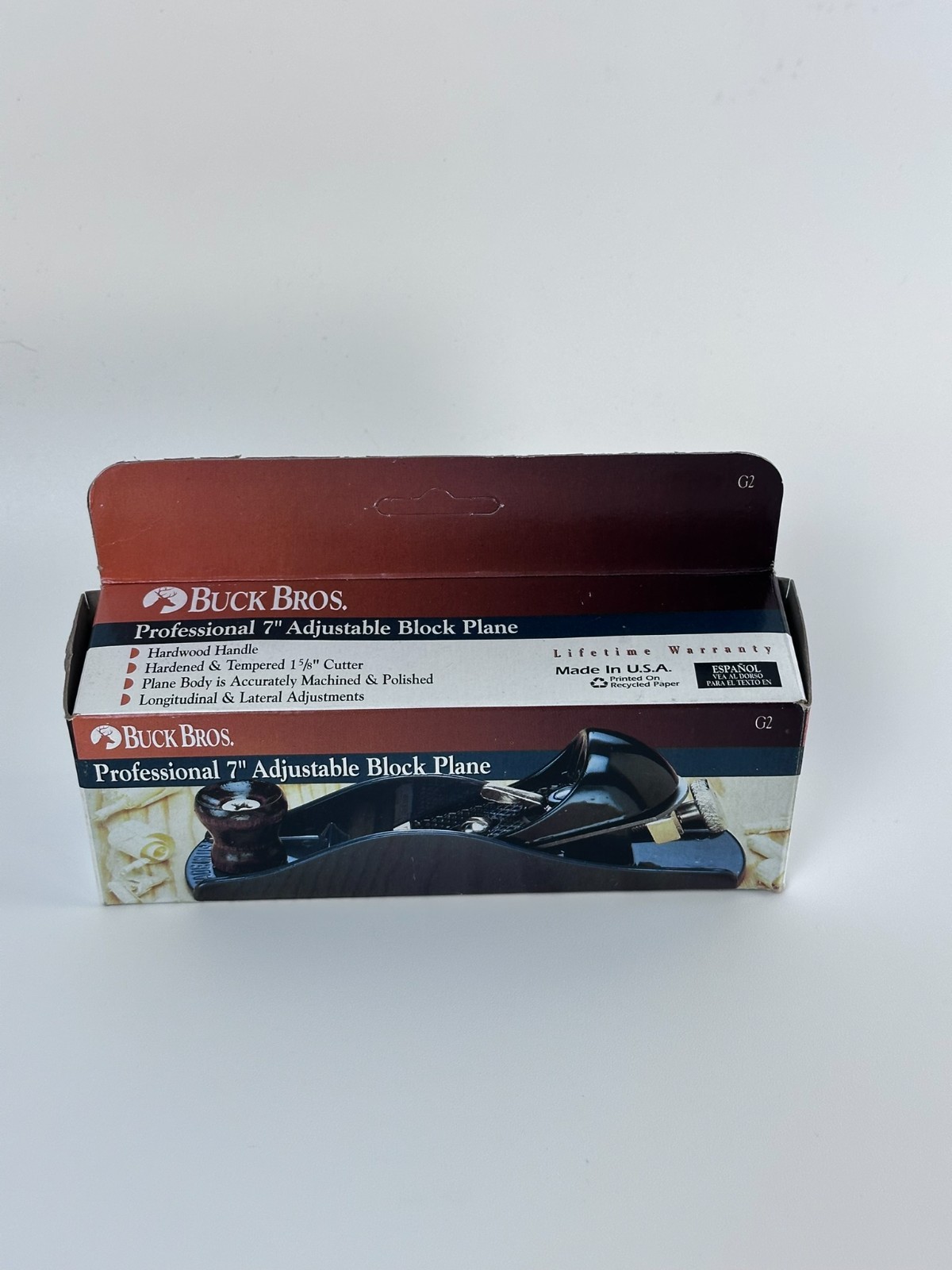 Buck Bros USA 7" Deluxe Block Plane With Angle Adjuster Blue Vintage