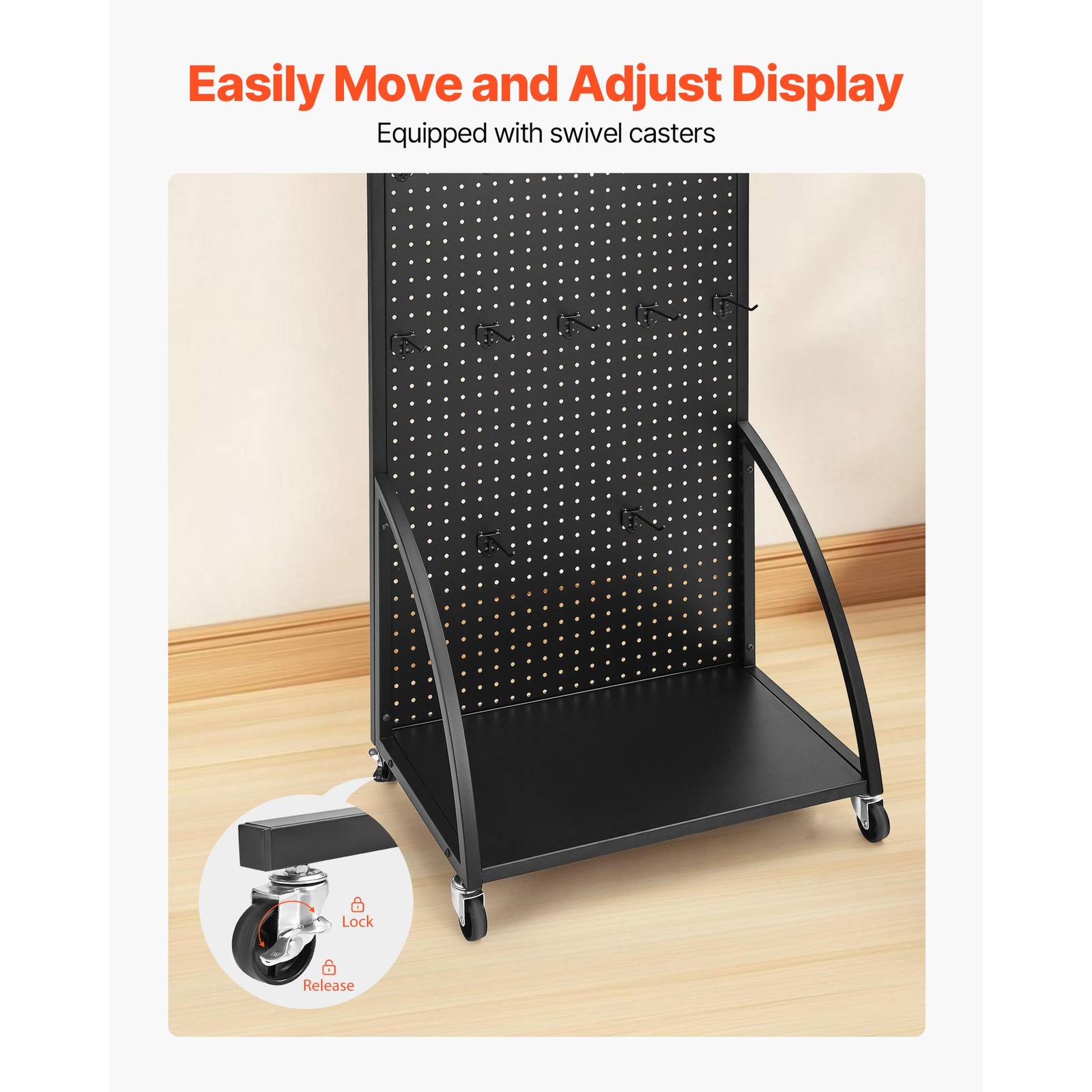 Uimoso Black Pegboard Stand with 30 Hooks and Display Panel