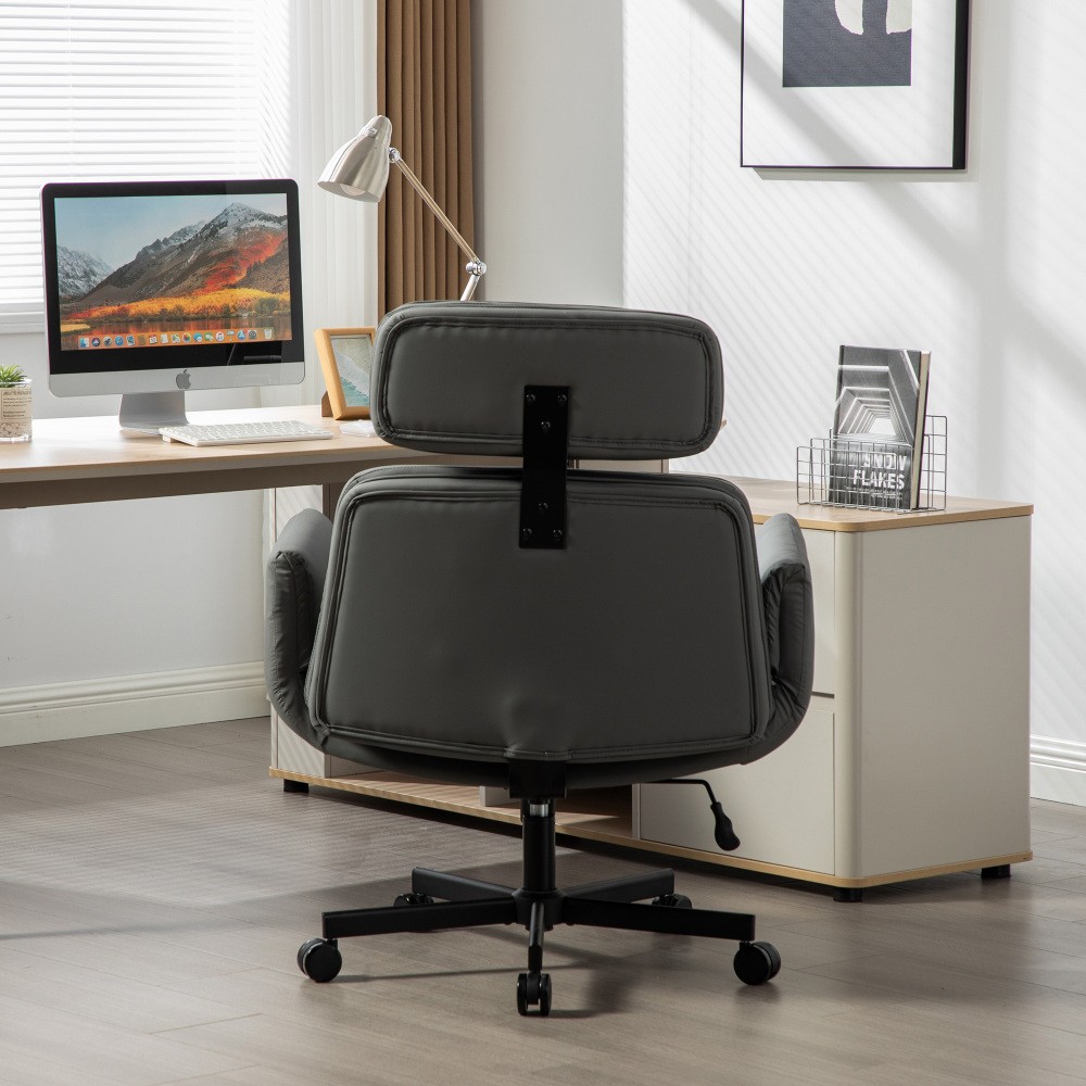 PU Cross-Legged Office Chair - Adjustable Headrest/Armrests - Makeup/Gaming