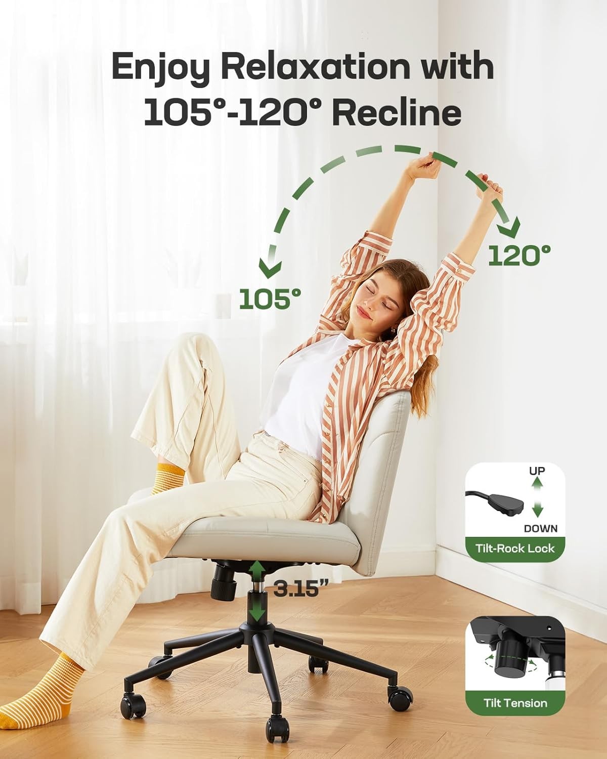 Criss Cross Chair W/ Wheels PU Leather Cross Legged Office Chair Wide Armless