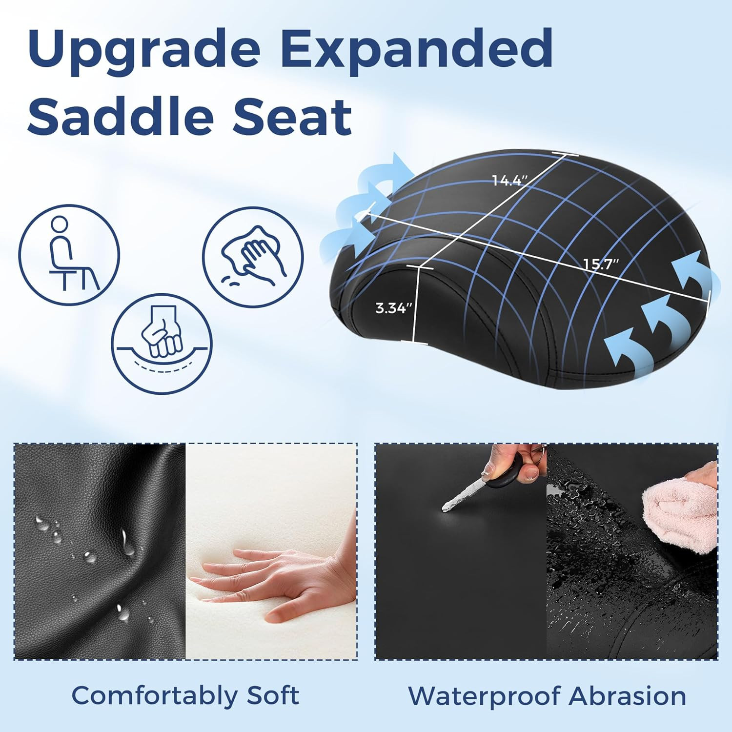 Saddle Stool with Wheels Ergonomic Swivel Adjustable Rolling Stool with PU Leath