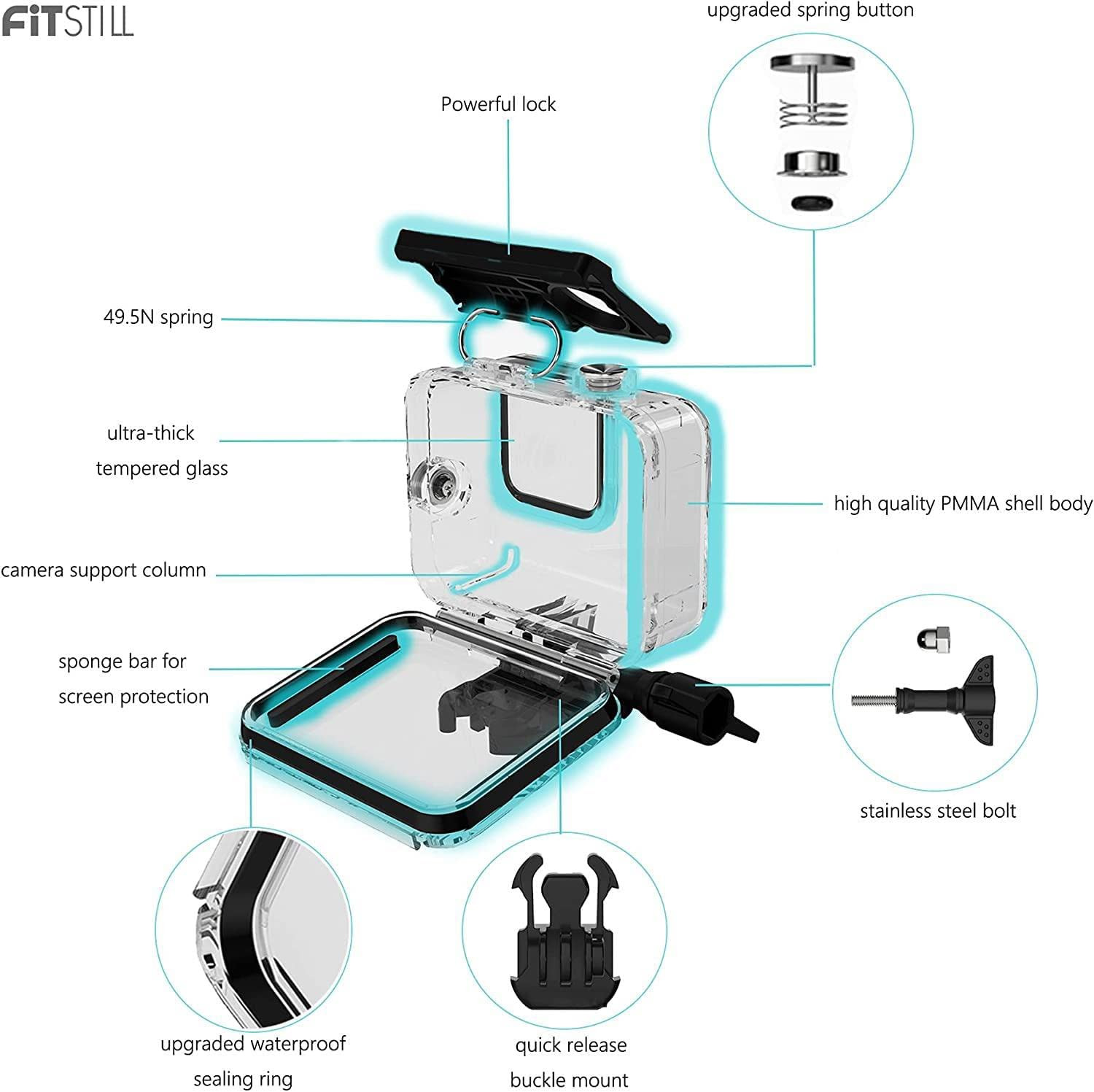 Underwater Waterproof Diving Housing for Go Pro Hero 13/12/11/10/9 Black,60M/196