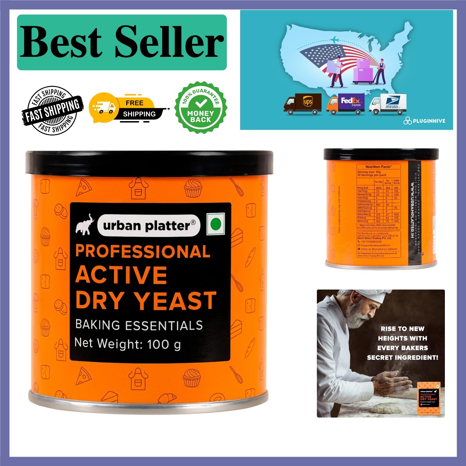 3.53 Oz Active Dry Yeast - Professional Grade Fast-Rising for Breads & Cakes
