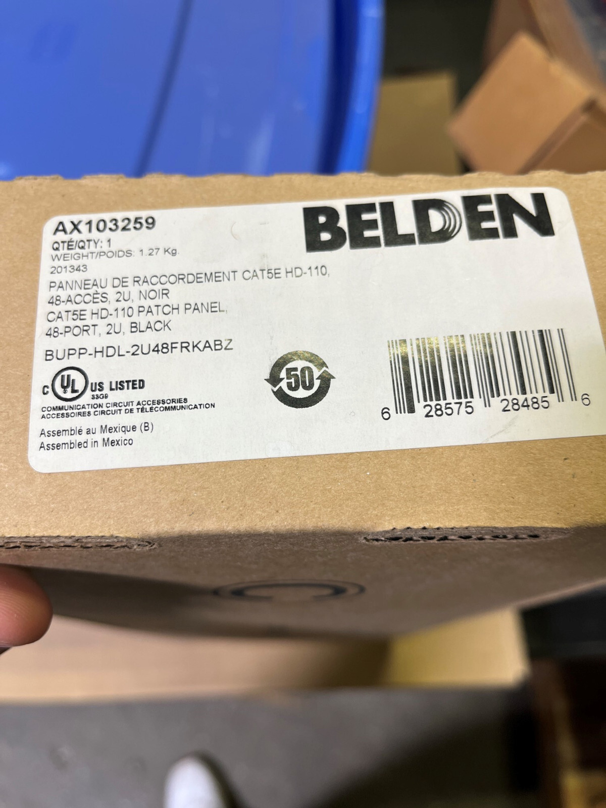 Belden AX103259 CAT5E HD-110 Patch Panel, 48-port, 2U, Black (H29)