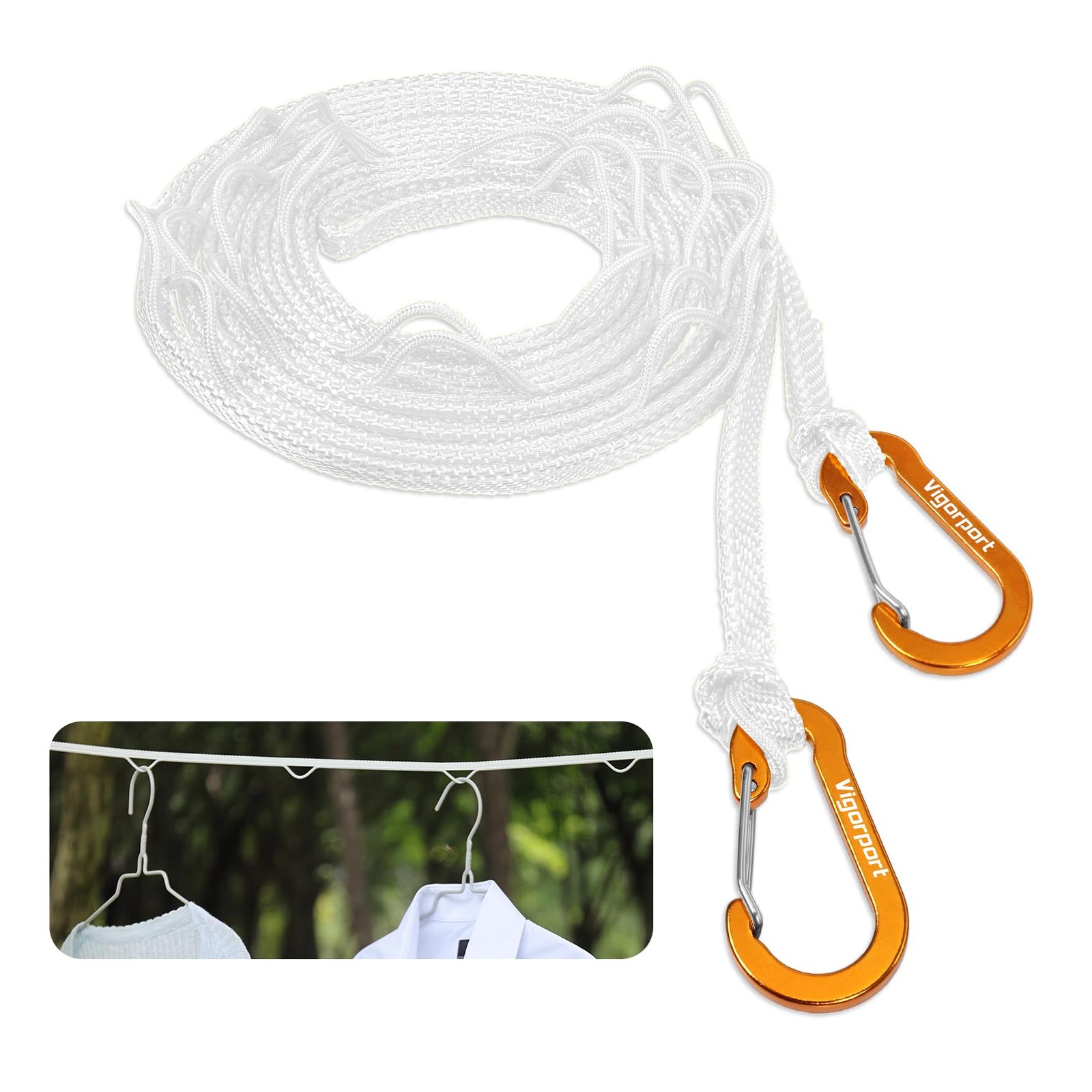 Vigorport Portable Travel Clothesline, Windproof Clothesline 12.5 Ft, White