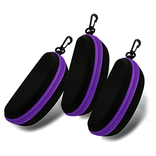 3pcs Zipper Hard Shell Sunglasses Case and Eyeglasses Case Portable Purple