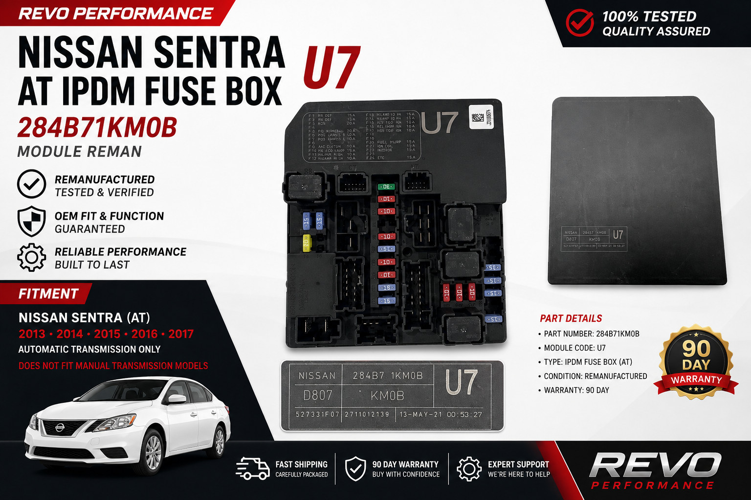☑️ 13-17 Nissan Sentra AT IPDM Fuse Box U7 284B71KM0B Module Reman