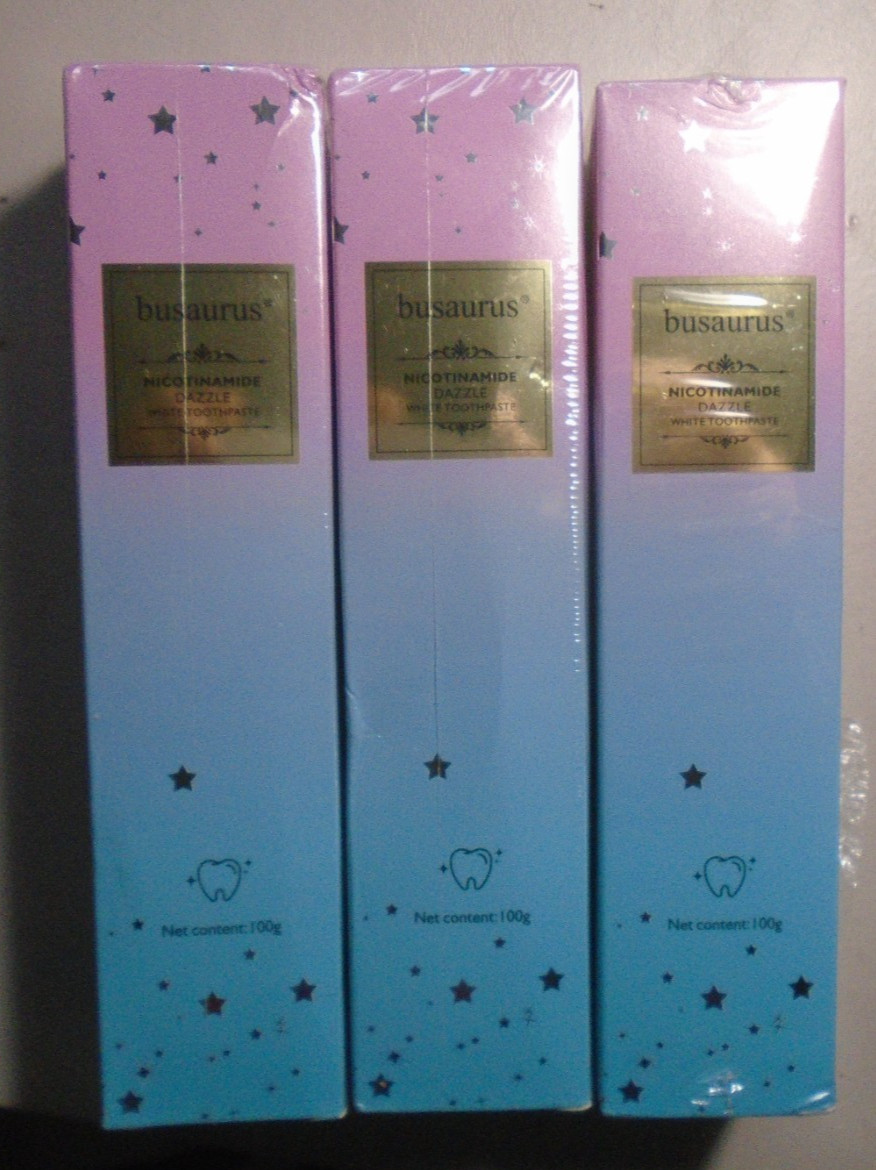 Lot Of 3 Busaurus Nicotinamide Dazzle White Toothpaste Cherry Blossom Peach 6/28