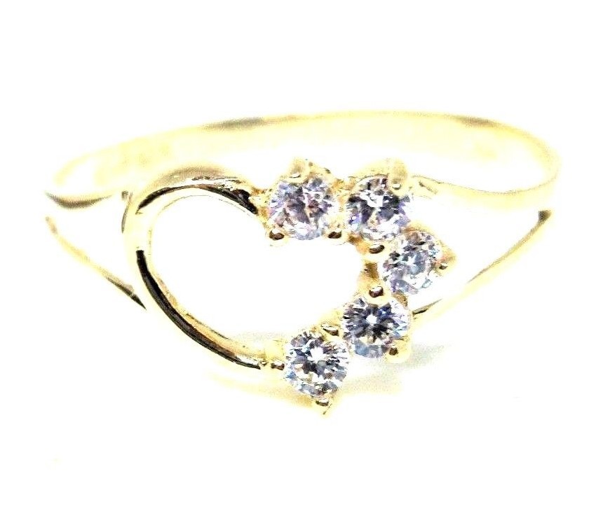 10KT YELLOW GOLD 15MM ELEGANT CZ HEART RING - Size 3 1/2 - FREE SHIPPING