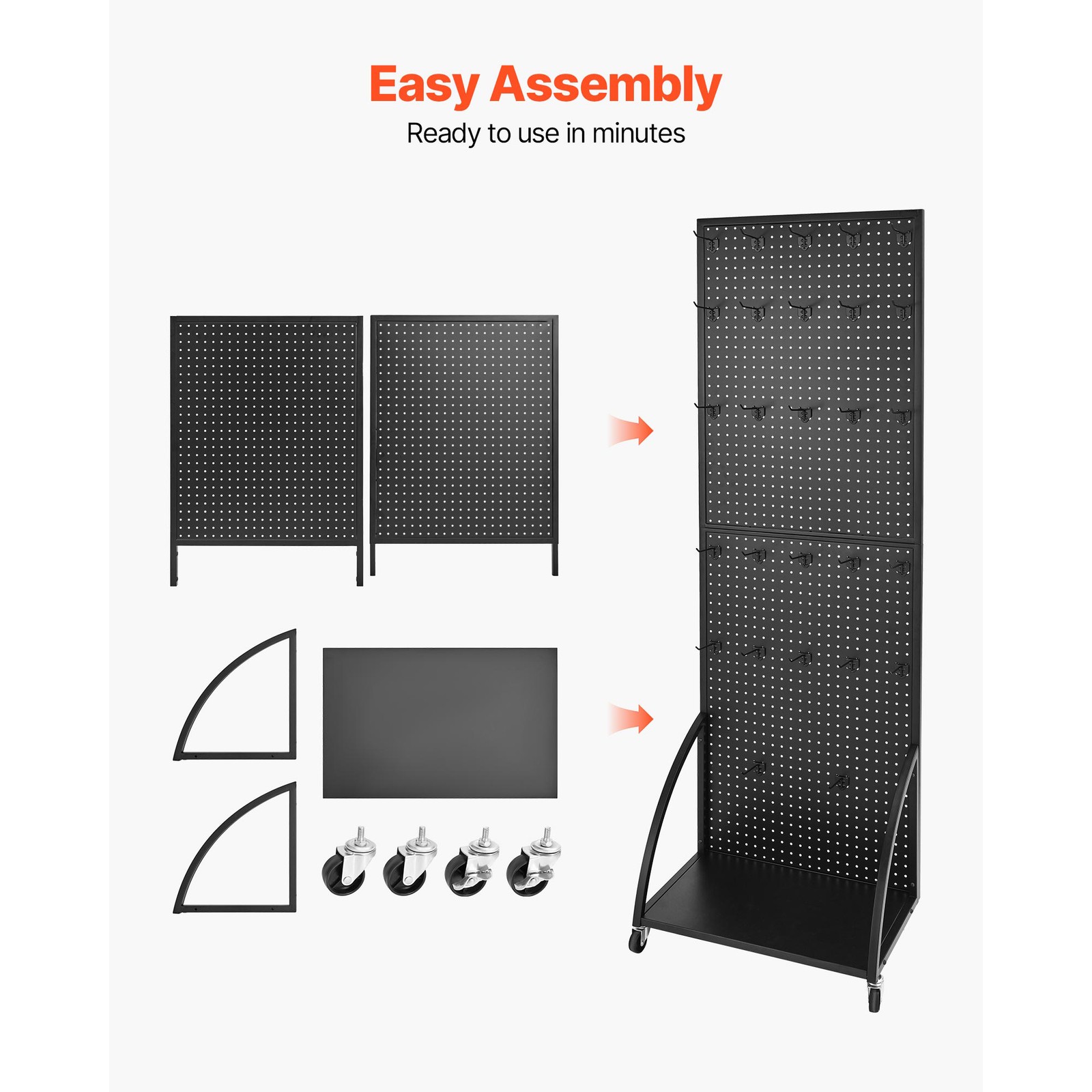 Uimoso Black Pegboard Stand with 30 Hooks and Display Panel