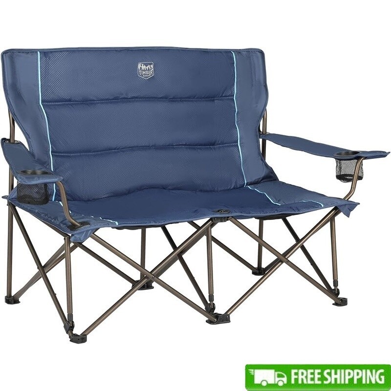Folding Loveseat 2 Person Lightweight Camping Chair Outdoor Lawn Couch Blue New