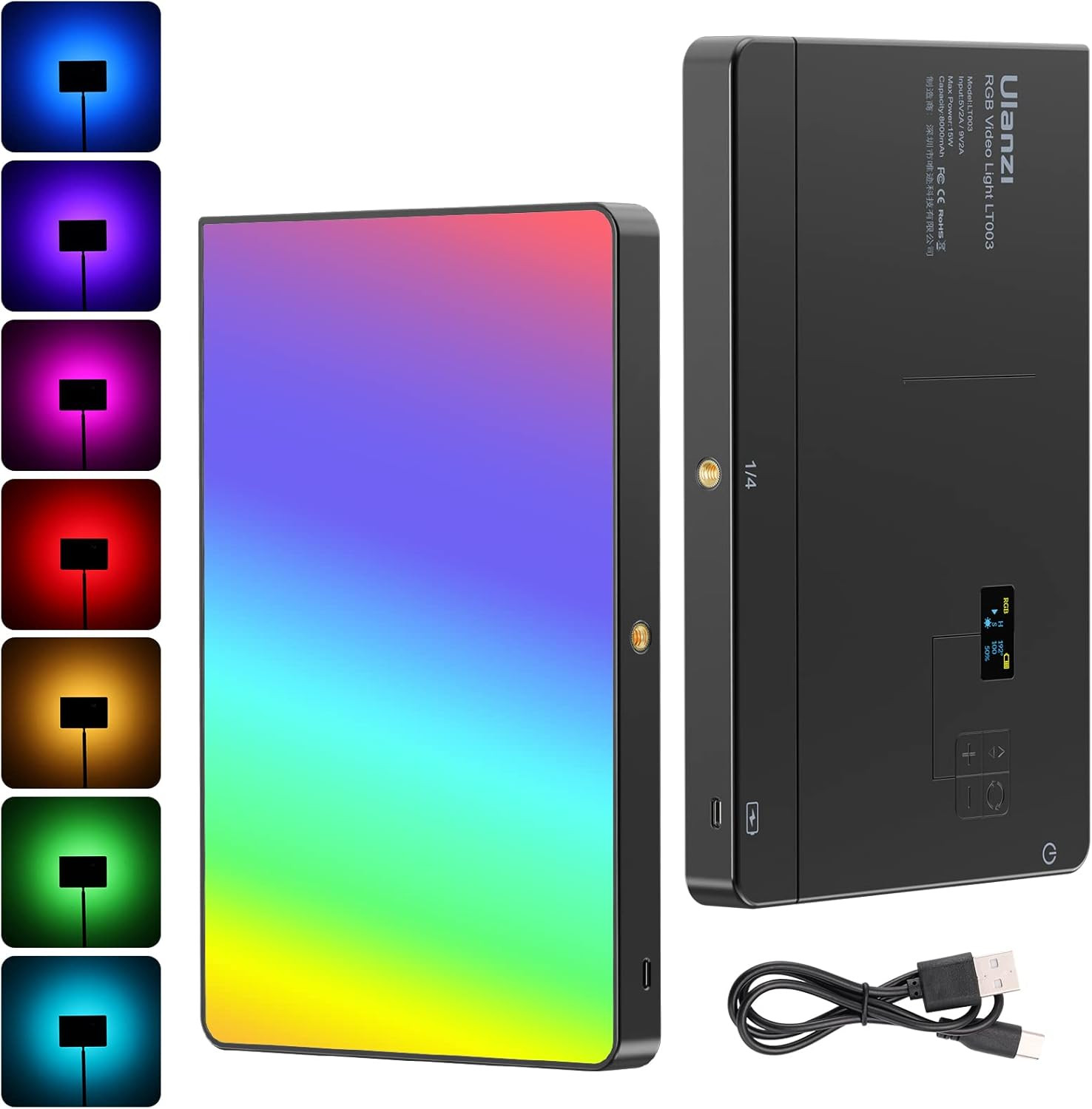 LT003 RGB Video Light, 15W Portable LED Panel with 2100 Lumens, 10" Video Light