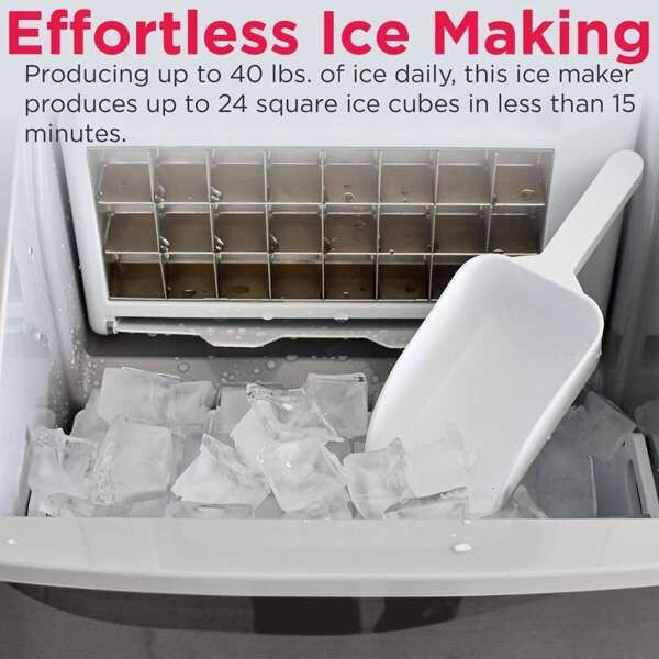 Frigidaire, 40 Lbs. Countertop Ice Maker, Square Clear Shaped Ice, Stainless