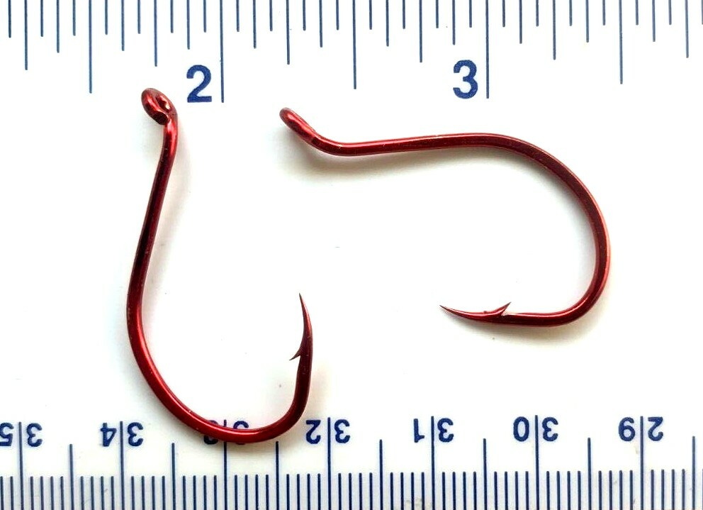 100 Danielson HCBOR Red Chrome Octopus Fish Fishing Hooks size 3/0 - 100 hooks
