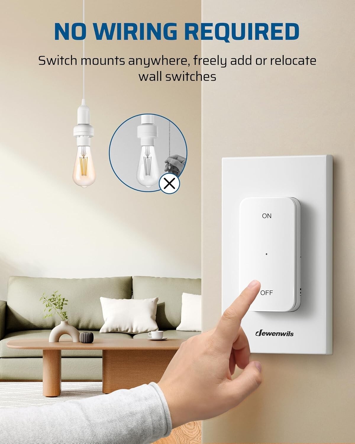 Convenient Wall-Mounted Light Socket with Wireless Remote - 100 Feet Control
