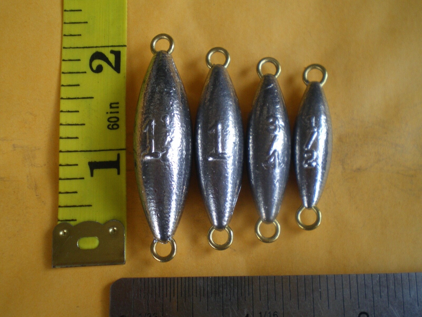 12 PCS. TORPEDO STYLE IN LINE TROLLING SINKER  1-1/2,1,3/4,1/2 OZ. 3 EA. QUALITY