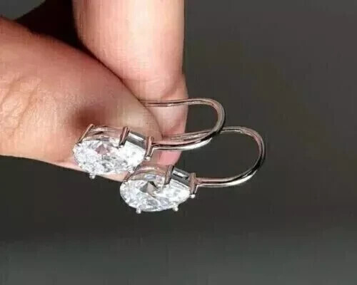 3Ct Pear Cut Lab-Created Diamond Drop/Dangle Earrings 14K White Gold Plated