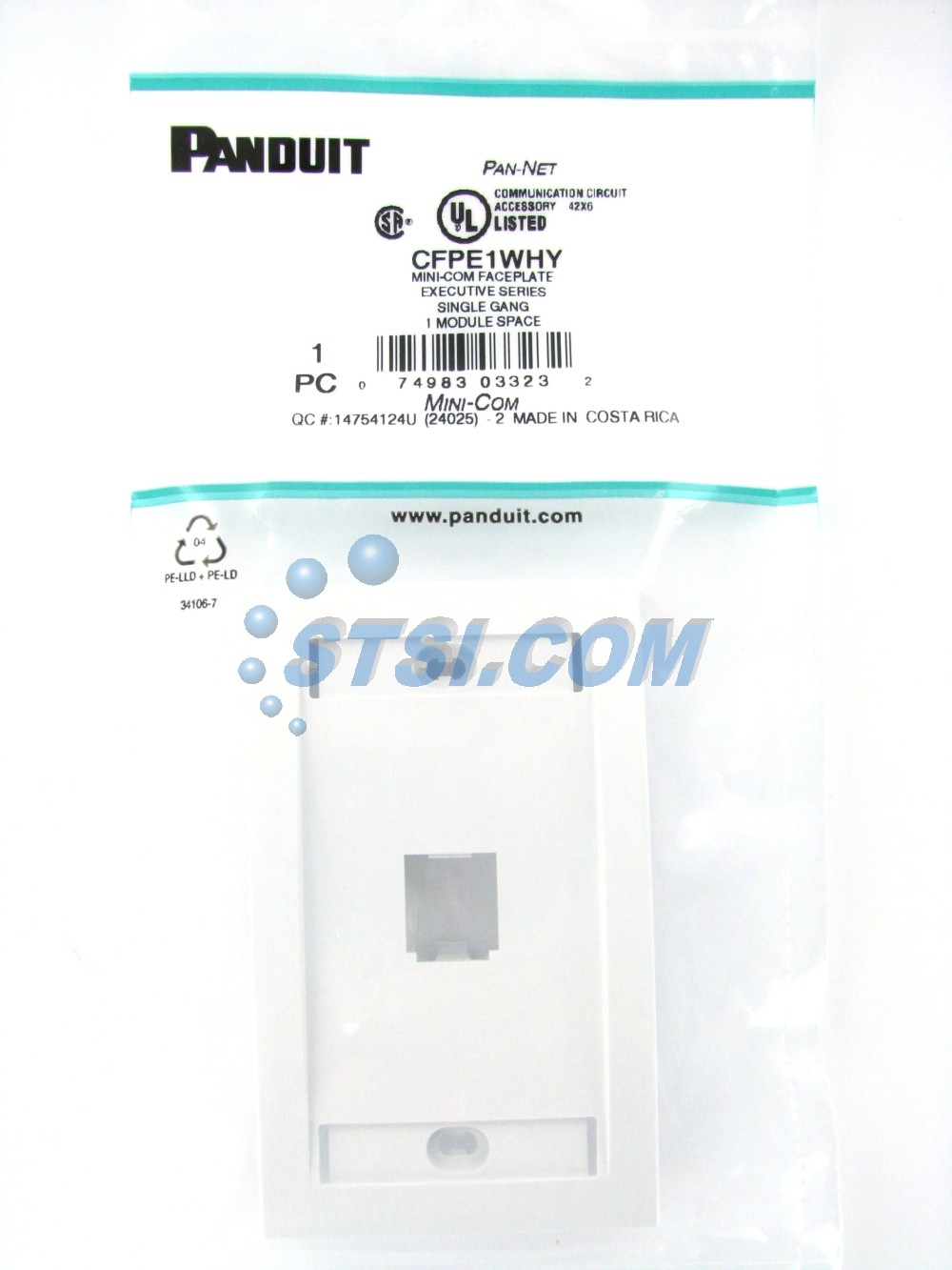 Panduit CFPE1WHY 1-Port Mini-Com Faceplate, Executive Series, White ~STSI