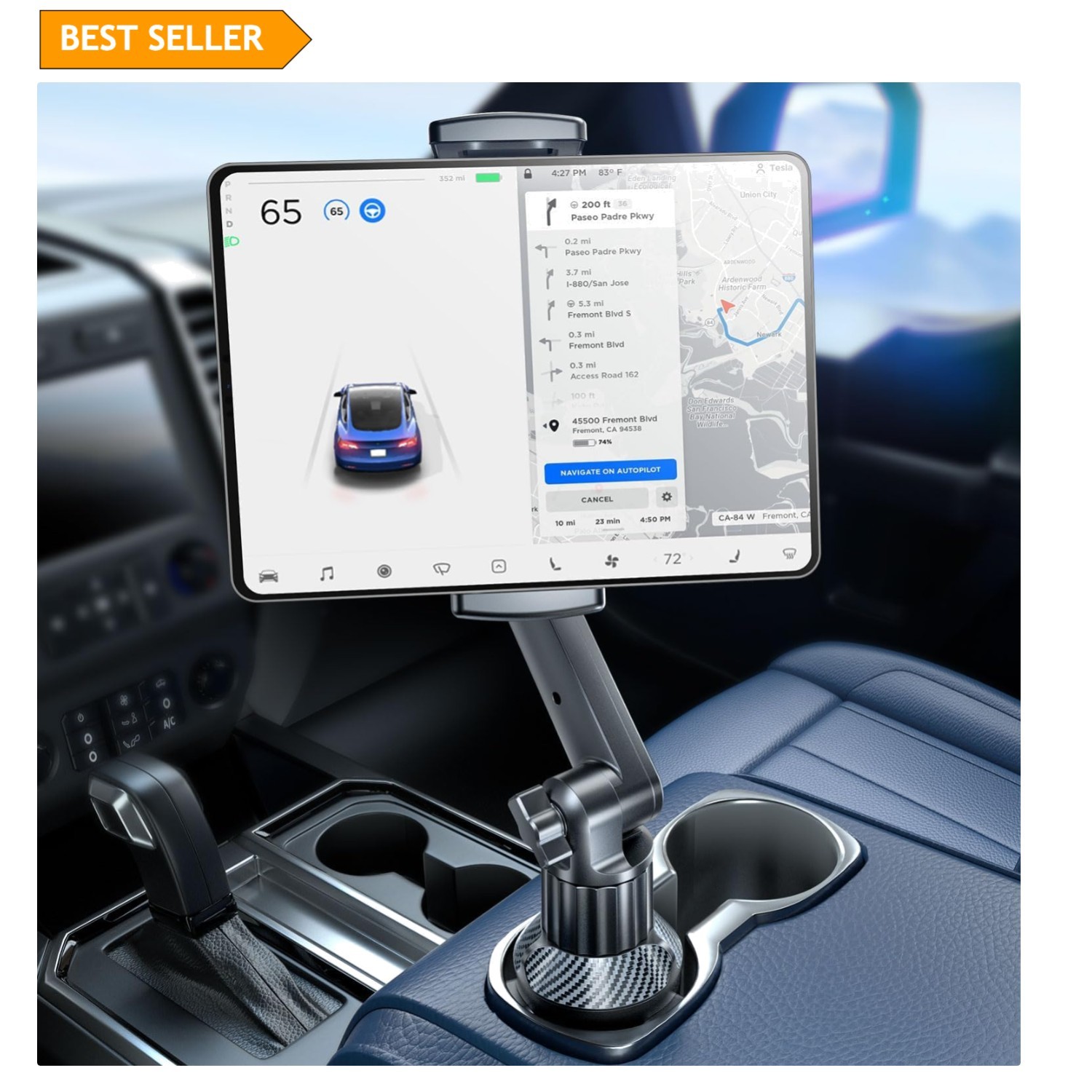 Cup Holder Mount for iPad: 15" Adjustable Height & Secure Grip