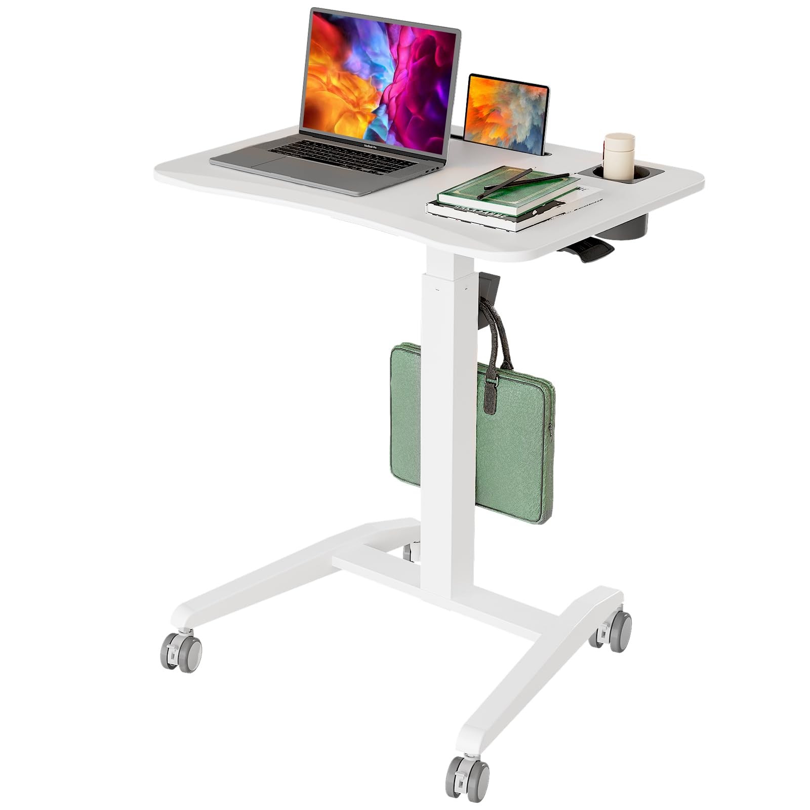 27" Mobile Rolling Standing Desk with Lockable Wheels, White