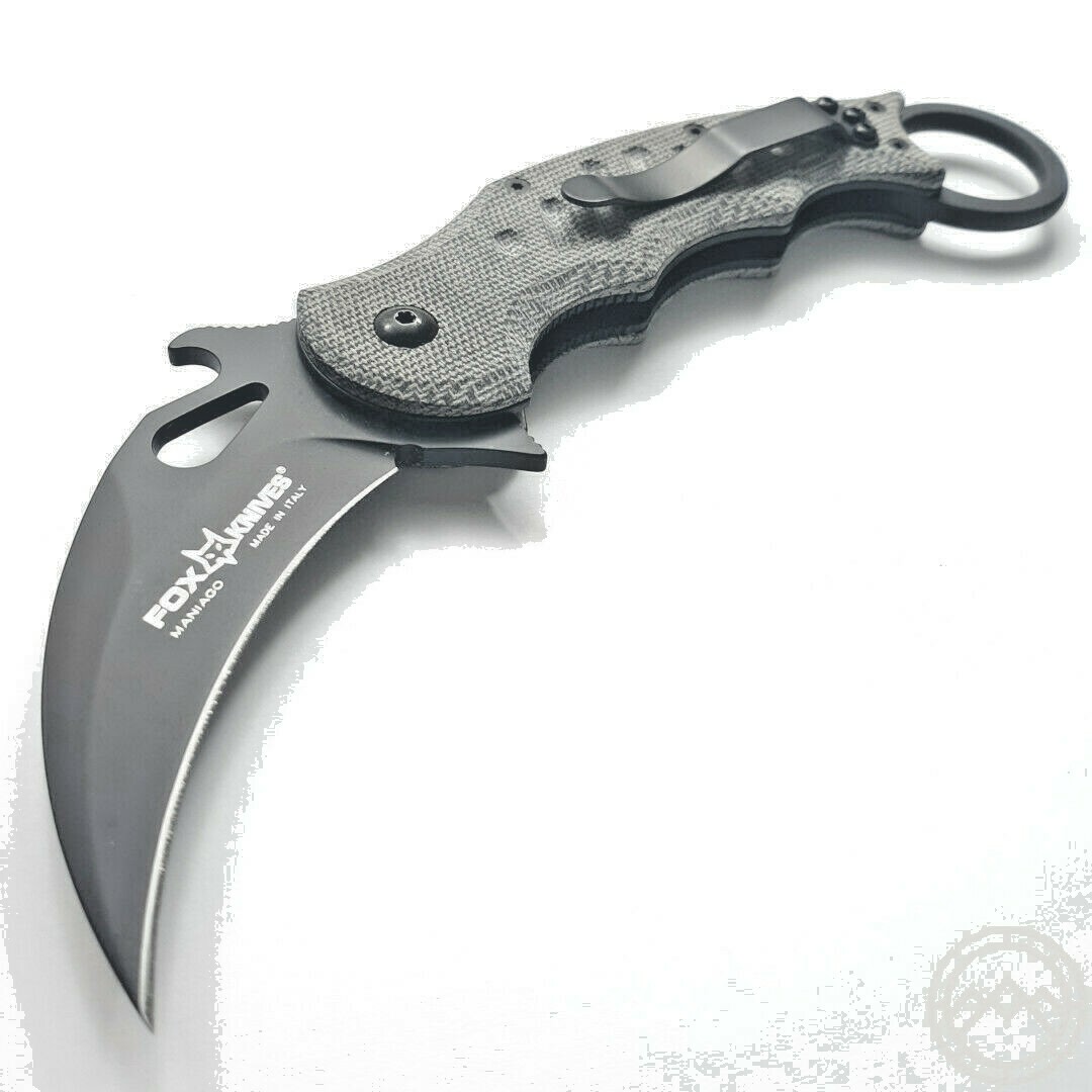 Fox Linerlock Folding Knife 3" Bohler N690 Steel Blade Black Micarta Handle