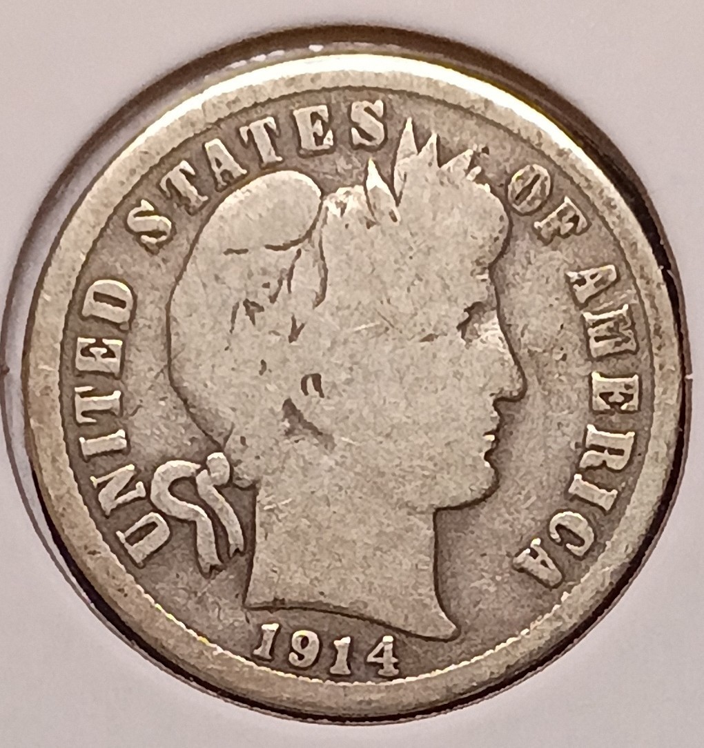 1914 BARBER DIME -- Good (G)