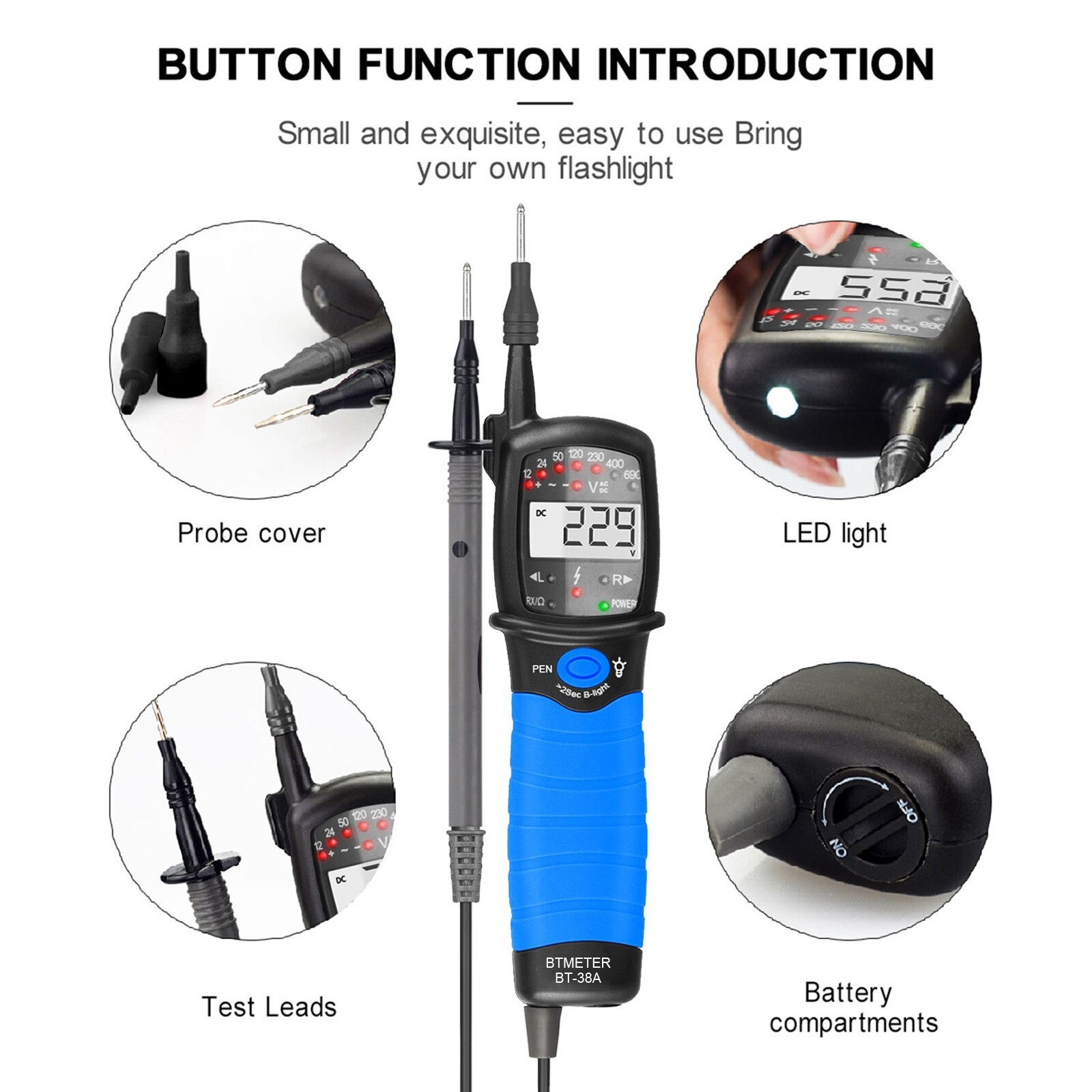 Pen-Style Multimeter 12-690V AC/DC Voltage Tester Phase Rotation & Continuity