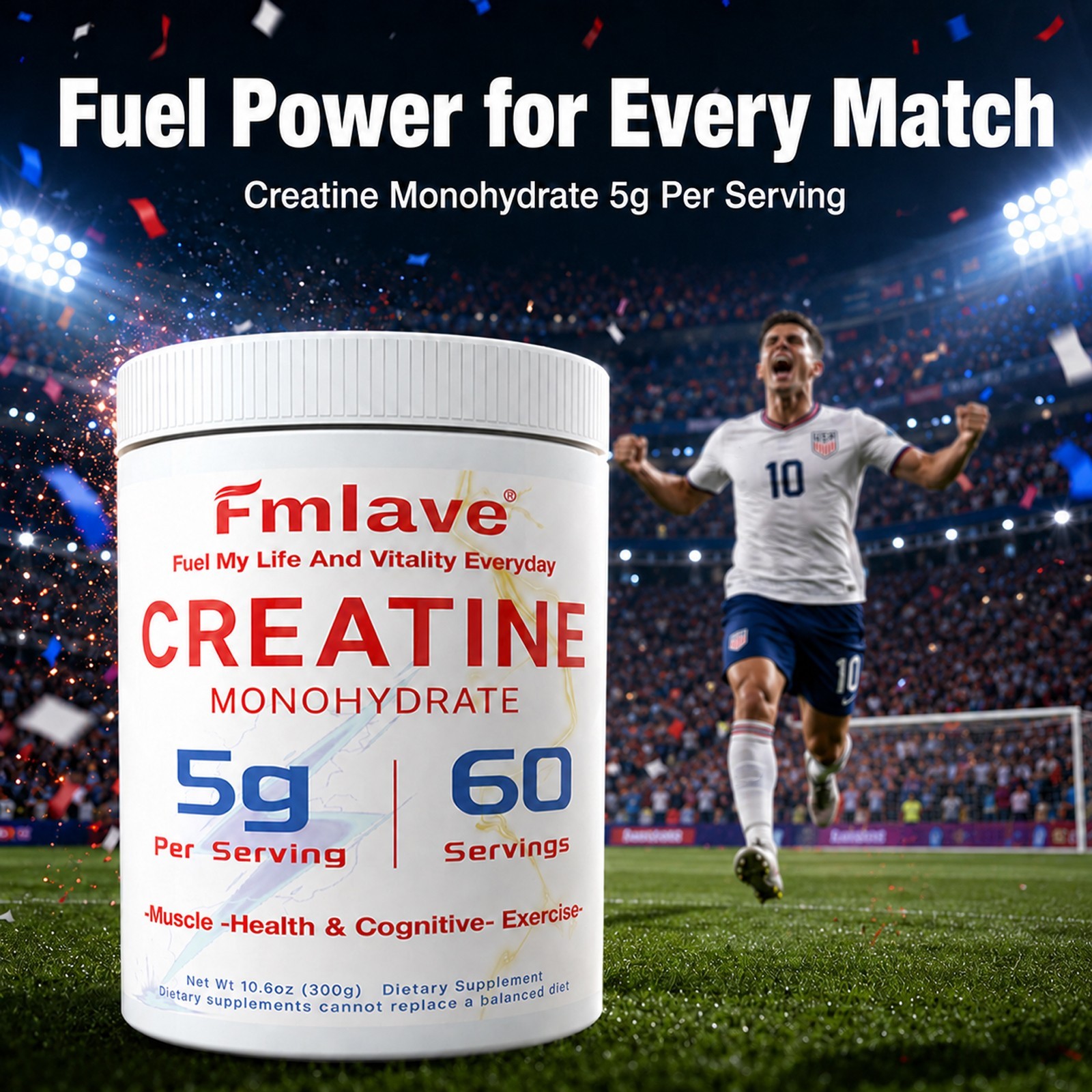 Fmlave Creatine Monohydrate 5g Micronized Creatine 10.58oz - 60 Serving Non-GMO