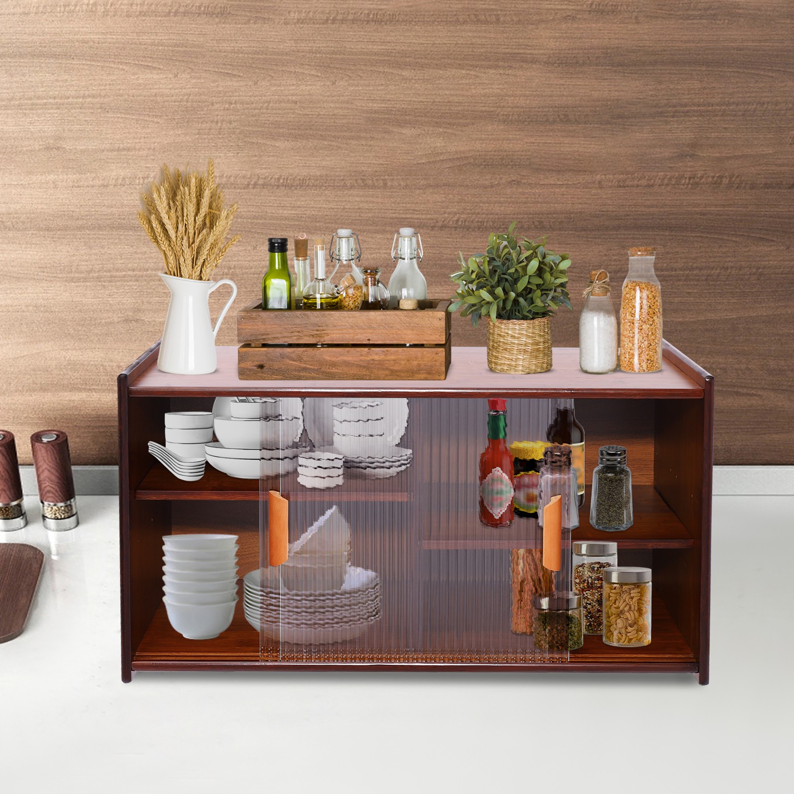 Small Kitchen Cupboard Food Pantry Cabinet Wall Sideboard with Glass Doors New
