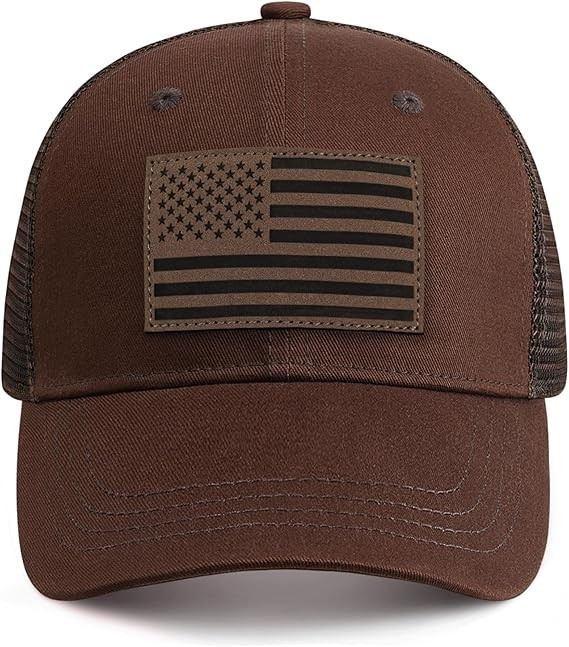 American Flag Trucker Hat - Snapback Hats for Men Women One Size Coffee