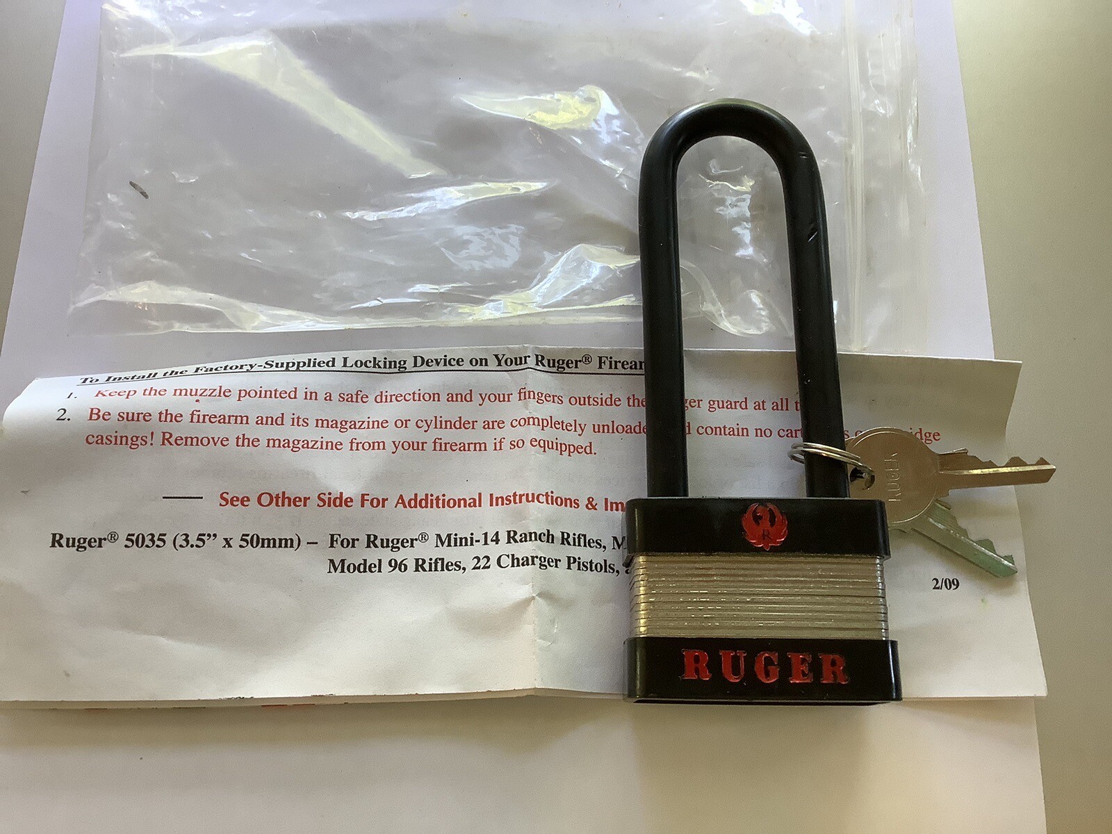 Ruger & Co Model 5035 Firearms Heavy Duty Lock W/2 Keys & Instructions NEW